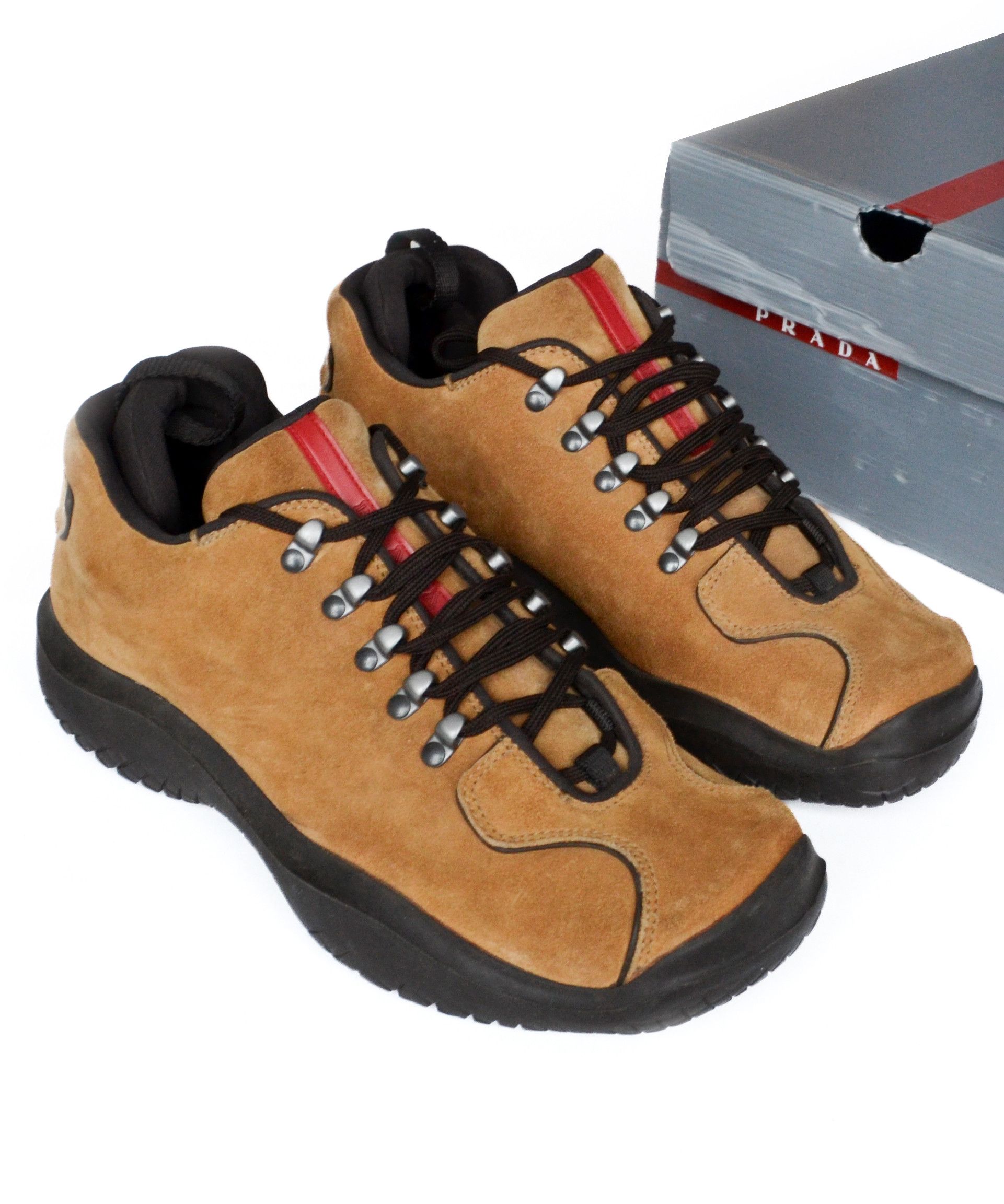 Prada 🔴 PRADA Boots Hiking Toe Suede Mustard Vibram 1999 Red Tab Size US 8 / EU 41 - 2 Thumbnail