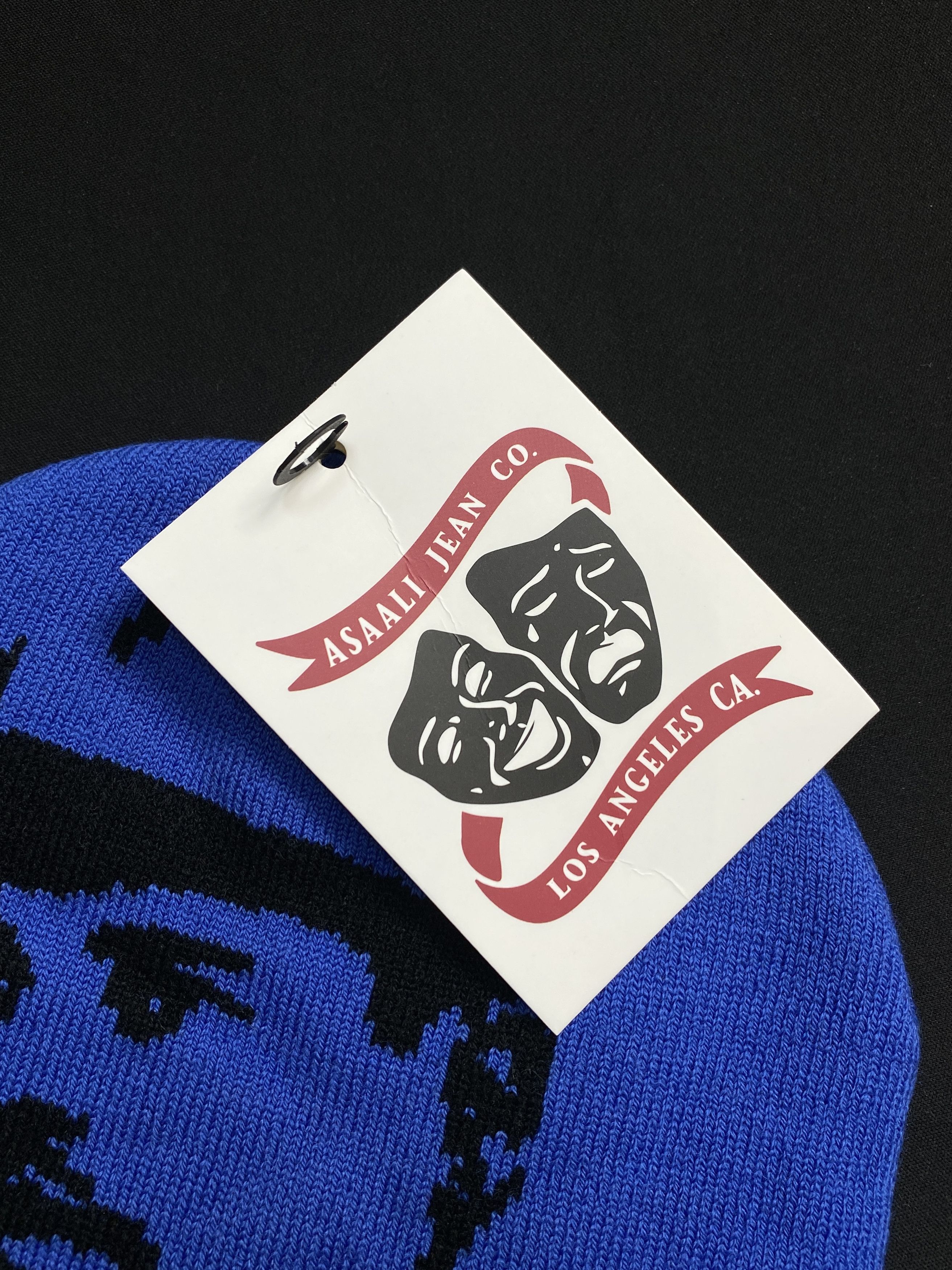 Asaali Rare Asaali Cartel Skully No Cuff Knit Blue Beanie Hats OS Size ONE SIZE - 6 Thumbnail