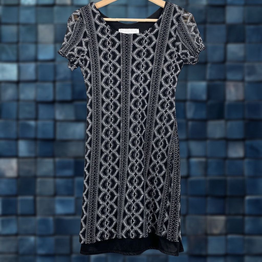 Vintage VINTAGE Vittoria Virini Mini Dress Medium Black White Lace Short  Sleeve Art Deco Cocktail Womens | Grailed