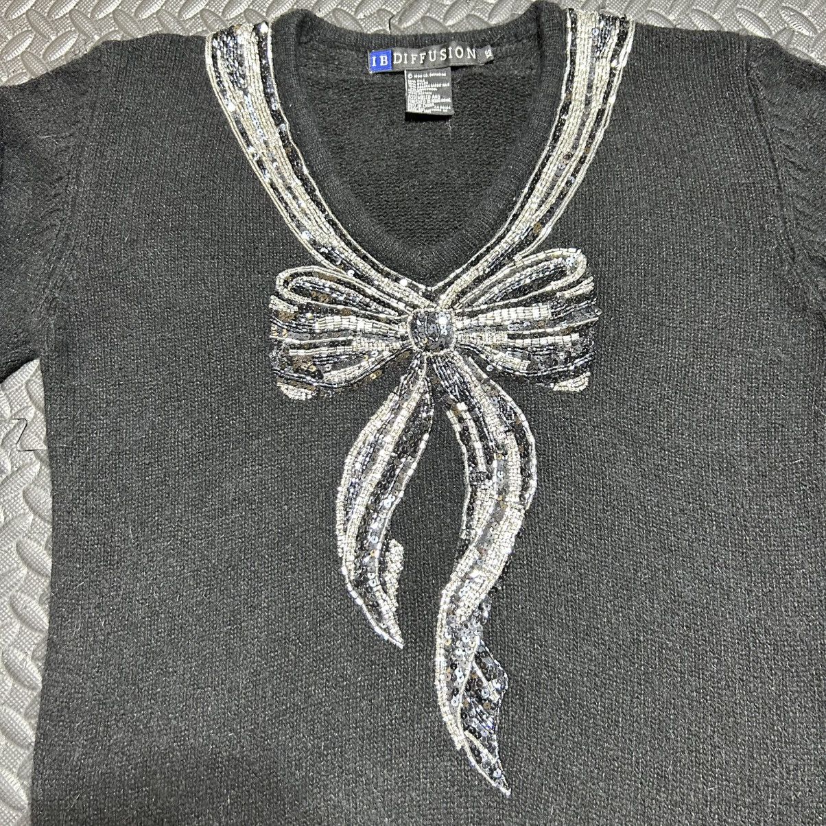 Other Vintage IB Diffusion Sweater Beaded Sequin Silk Bow 90s XS Size XS / US 0-2 / IT 36-38 - 2 Thumbnail