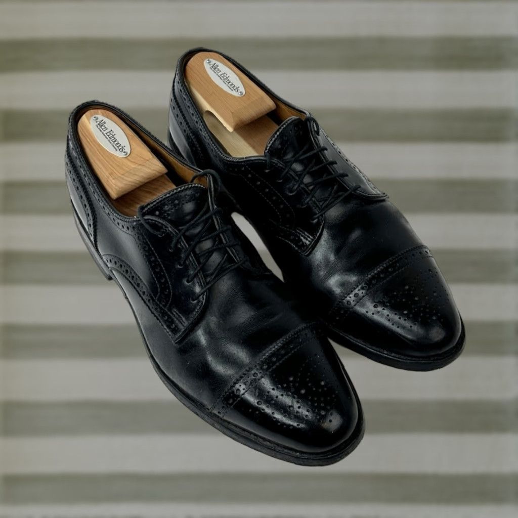 Vintage Allen Edmonds Sanford Dress Shoes Mens 8.5 D Black Cap Toe Wingtip Leather Usa