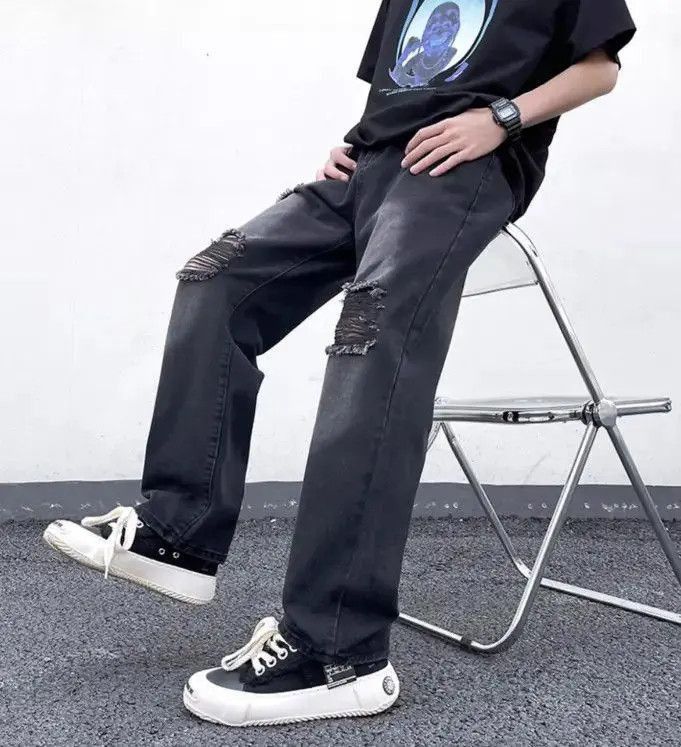Japanese Brand Retro straight leg casual distressed jeans Size US 32 / EU 48 - 5 Thumbnail