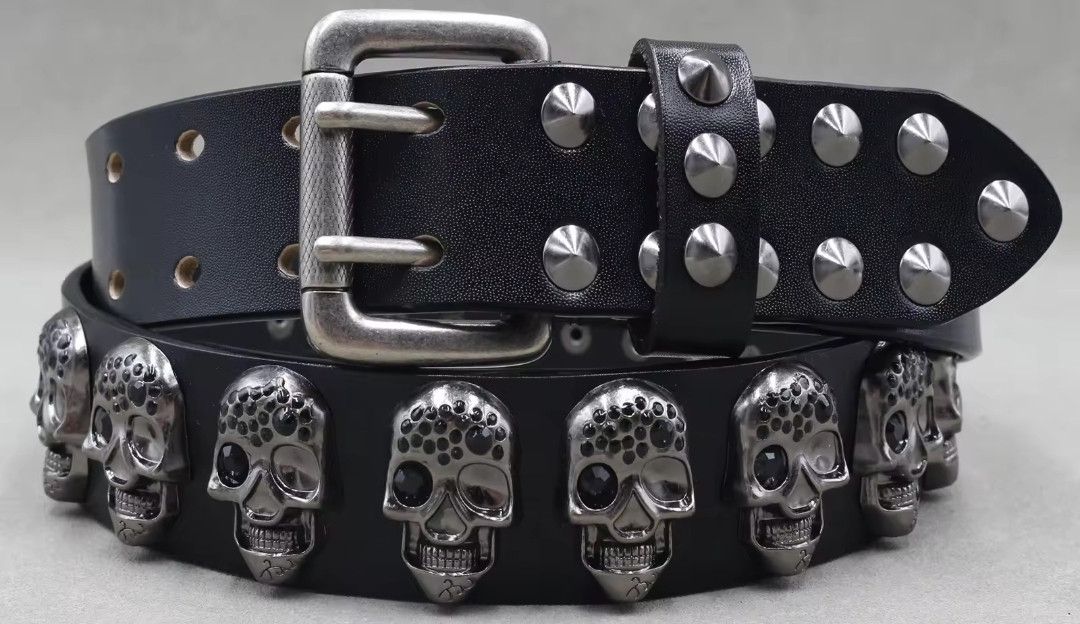 Japanese Brand × Leather × Vintage Y2K Rivet Spike Skull Leather Belt Rock 30-34" Size ONE SIZE - 1 Thumbnail