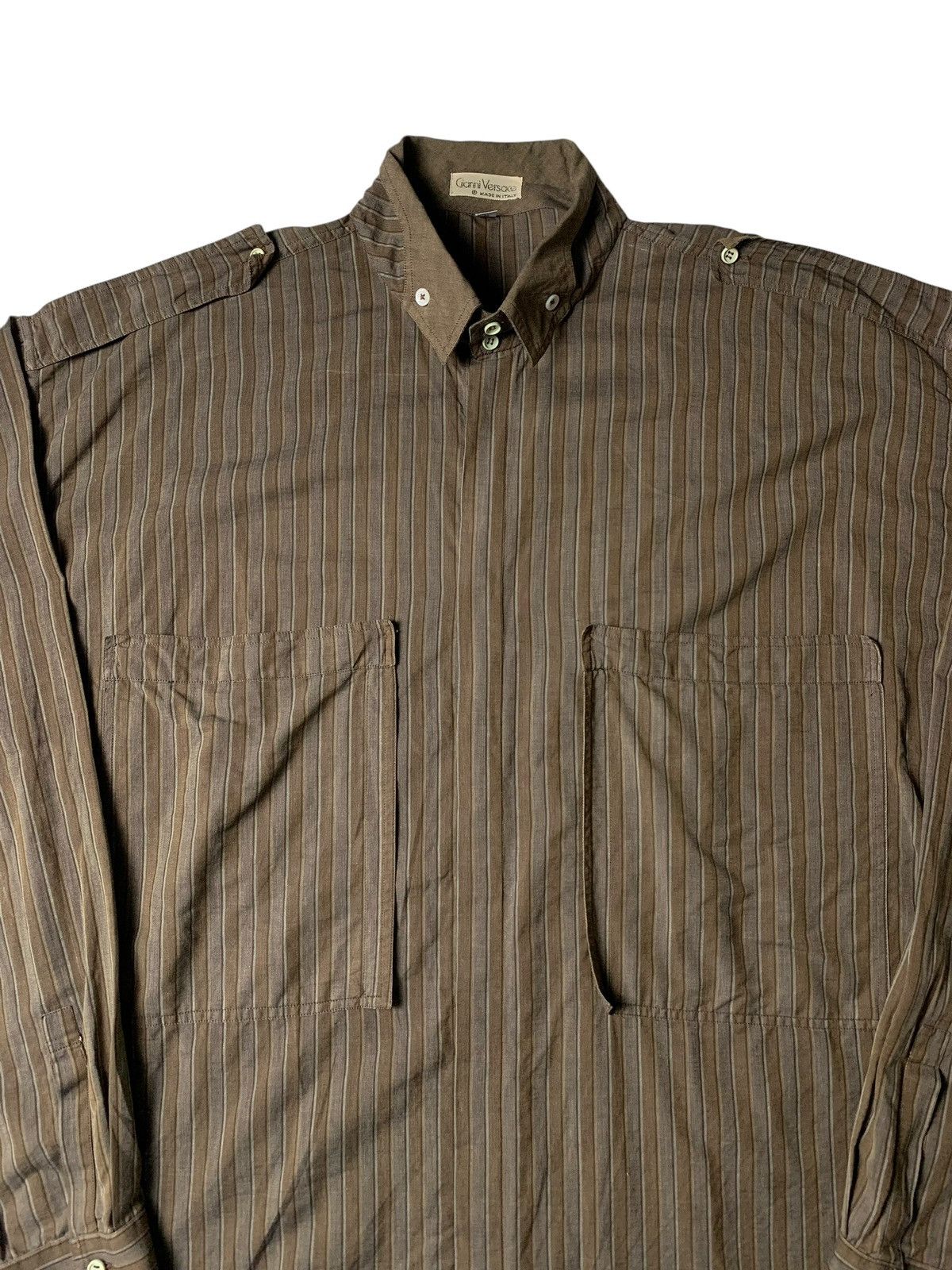 Versace 1980s Gianni Versace Double Big Pocket Stripe Shirt Size US L / EU 52-54 / 3 - 2 Thumbnail