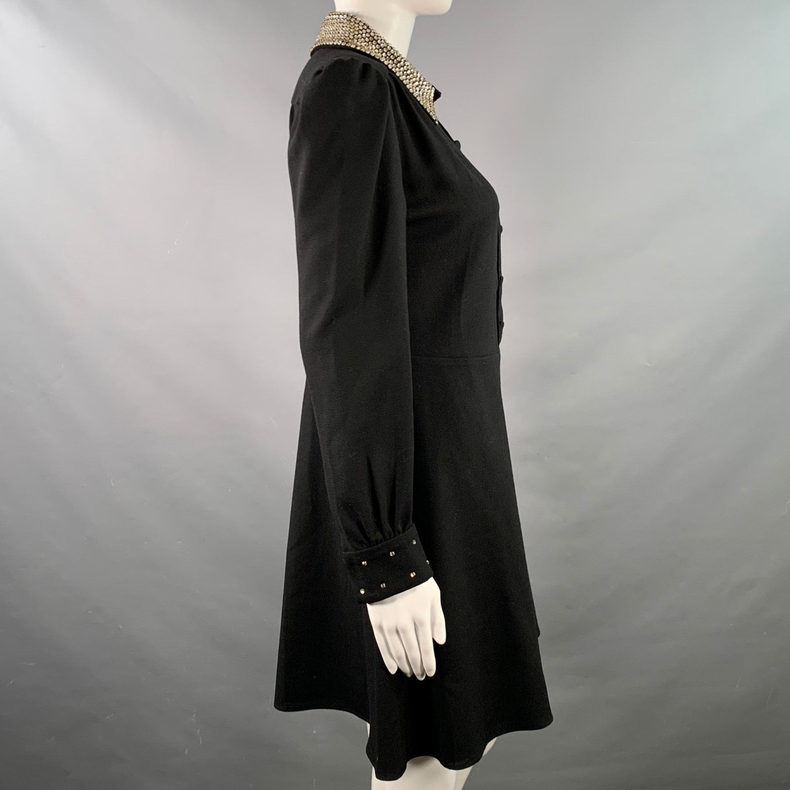 Saint Laurent Paris Size 8 Black Gold Wool Crepe Rhinestones Long Sleeve Dress Size M / US 6-8 / IT 42-44 - 3 Thumbnail