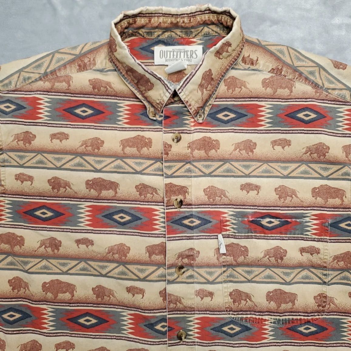 Roundtree & Yorke VINTAGE Roundtree & Yorke Shirt Mens L Brown Aztec Bison Buffalo 90s Nature Outdoor Cowgirl? Size US L / EU 52-54 / 3 - 3 Thumbnail