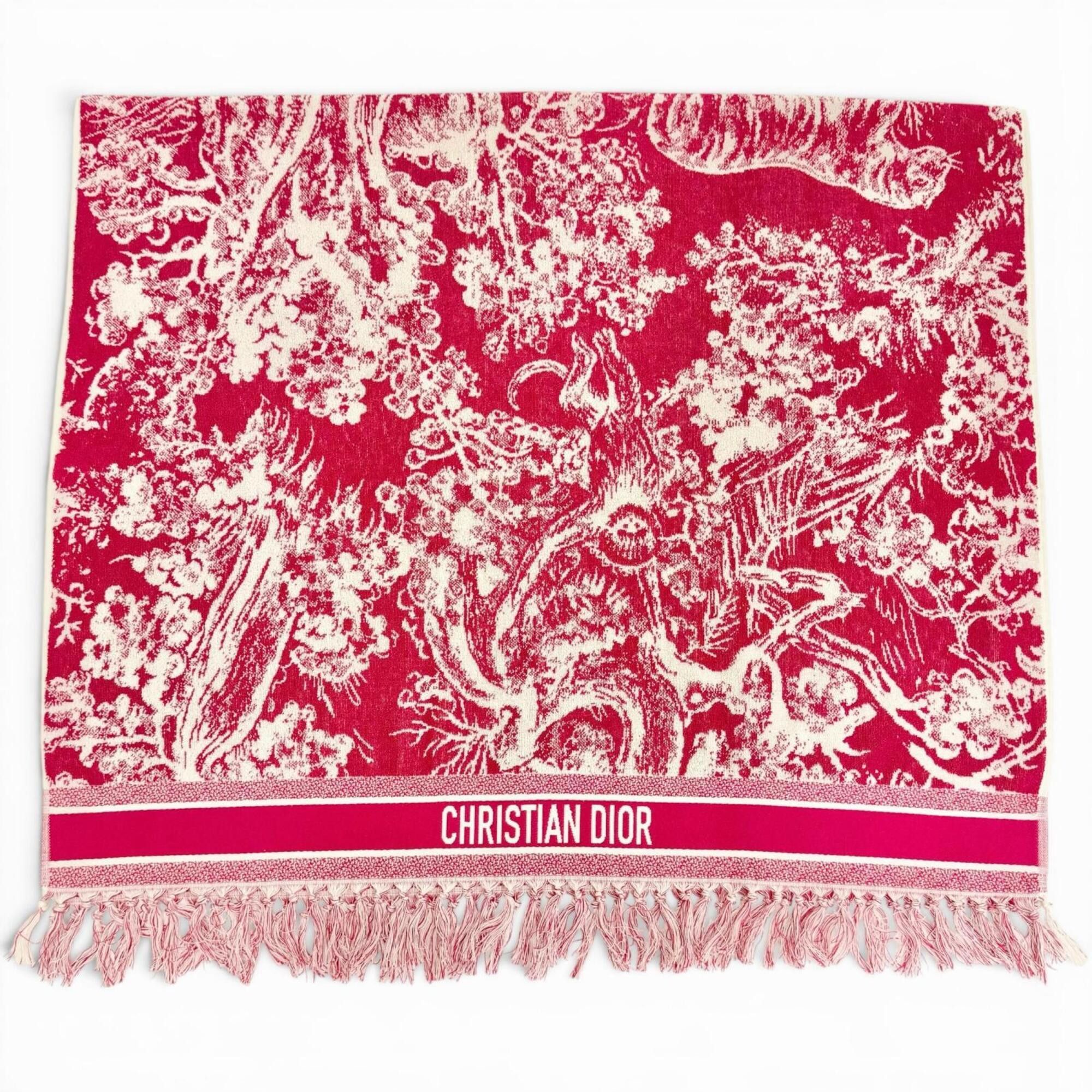 Dior Christian Dior 21JOU800IXGS Reverse Toile Toujours 100% Cotton Logo Fringe Bath Towel Beach Blanket Burgundy Made in Italy Authentic Women's Size ONE SIZE - 1 Thumbnail