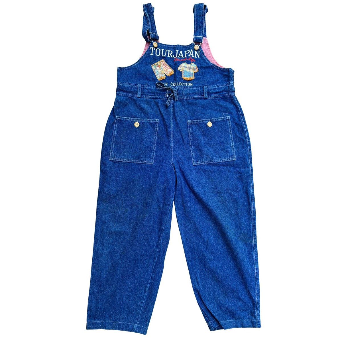 Japanese Brand TOUR JAPAN Denim Overalls Embroidered Patchwork Wide Leg Size 40" / US 18 - 1 Thumbnail
