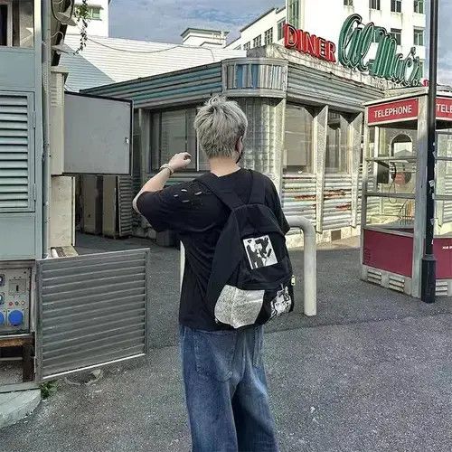 Japanese Brand Black patchwork ins style backpack Size ONE SIZE - 2 Thumbnail