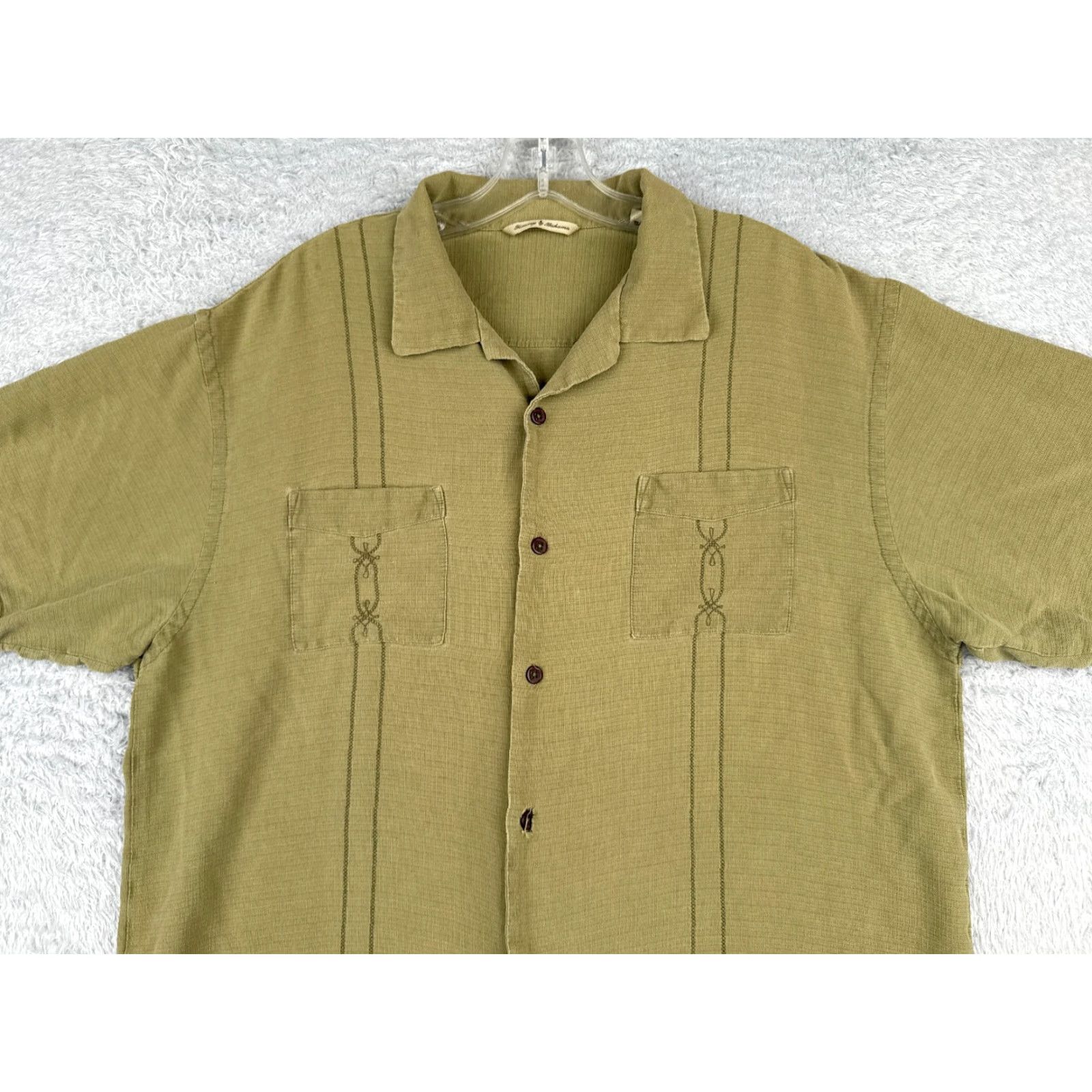 Tommy Bahama VINTAGE Tommy Bahama Shirt Men Large Green Silk Button-Up Hawaiian Pocket 40in Chest Floral Short Sleeve Beach Designer Mens Size US L / EU 52-54 / 3 - 4 Thumbnail