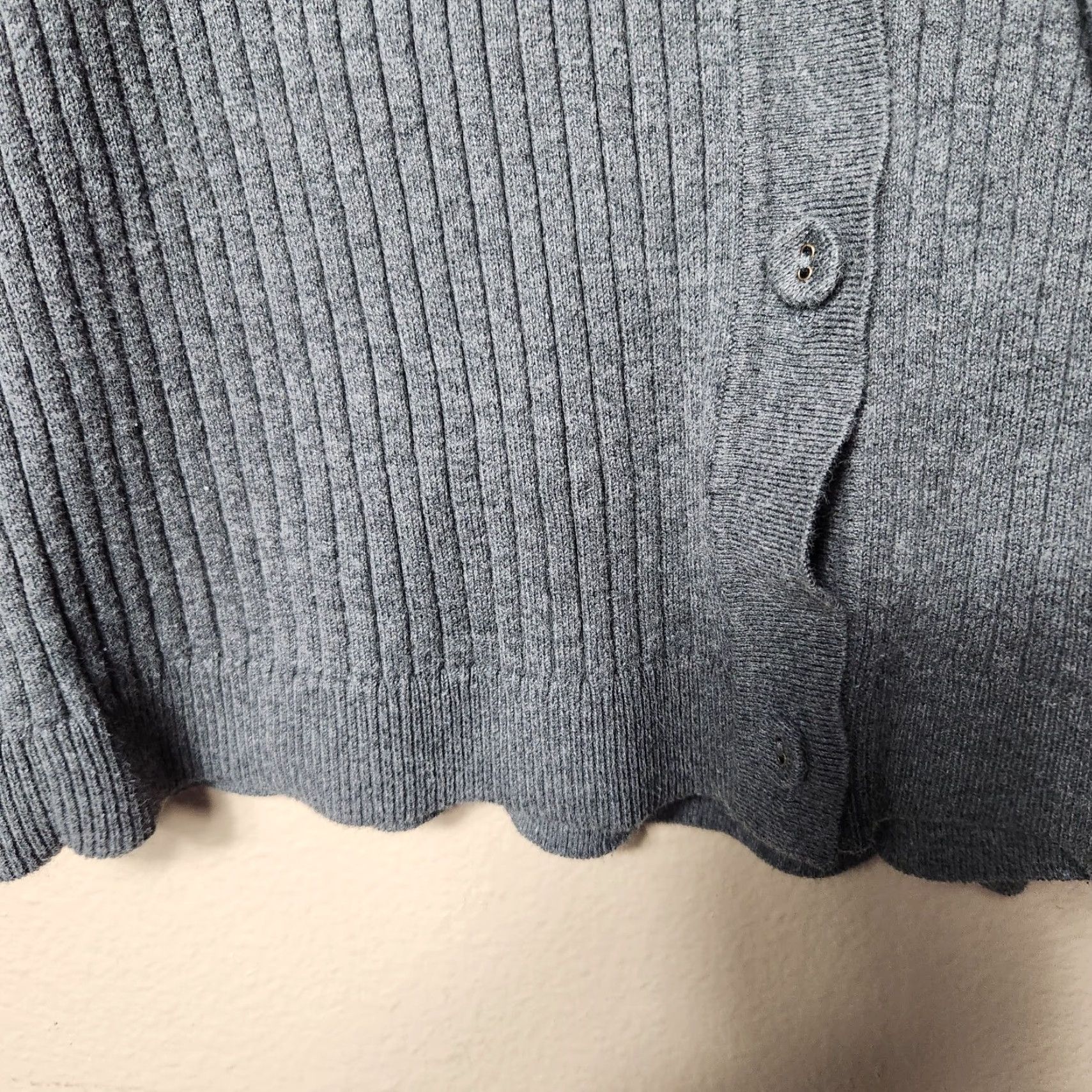 Lands' End Lands' End Cardigan Womens Y2K Charcoal Gray Heather Ribbed Button Front V-Neck Knit Cotton Blend L Size L / US 10 / IT 46 - 4 Thumbnail