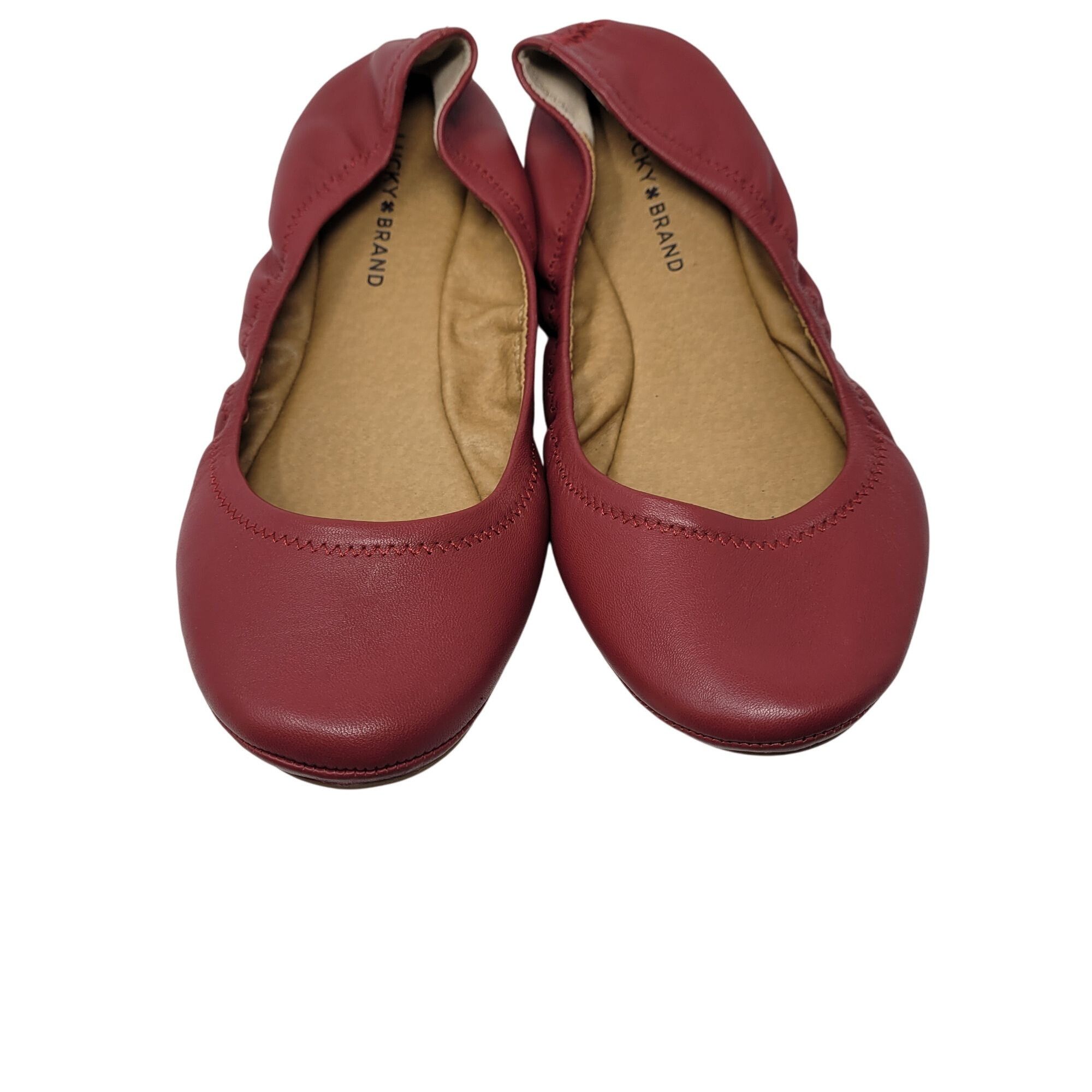 Lucky Brand Lucky Brand Womens Emmie Ballet Flat Red Leather 10 Balletco Size US 10 / IT 40 - 2 Thumbnail