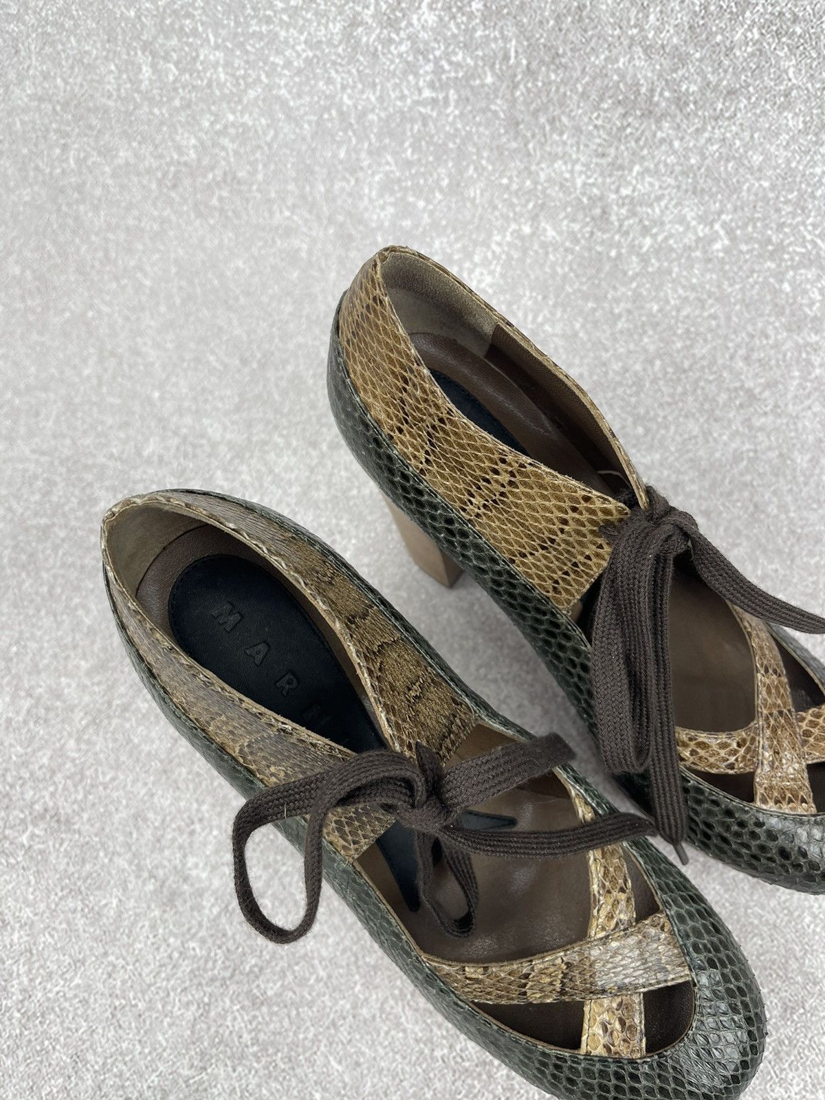 Marni Marni Brown Taupe Snakeskin Wooden Platform Size 37 Size US 7 / IT 37 - 4 Thumbnail