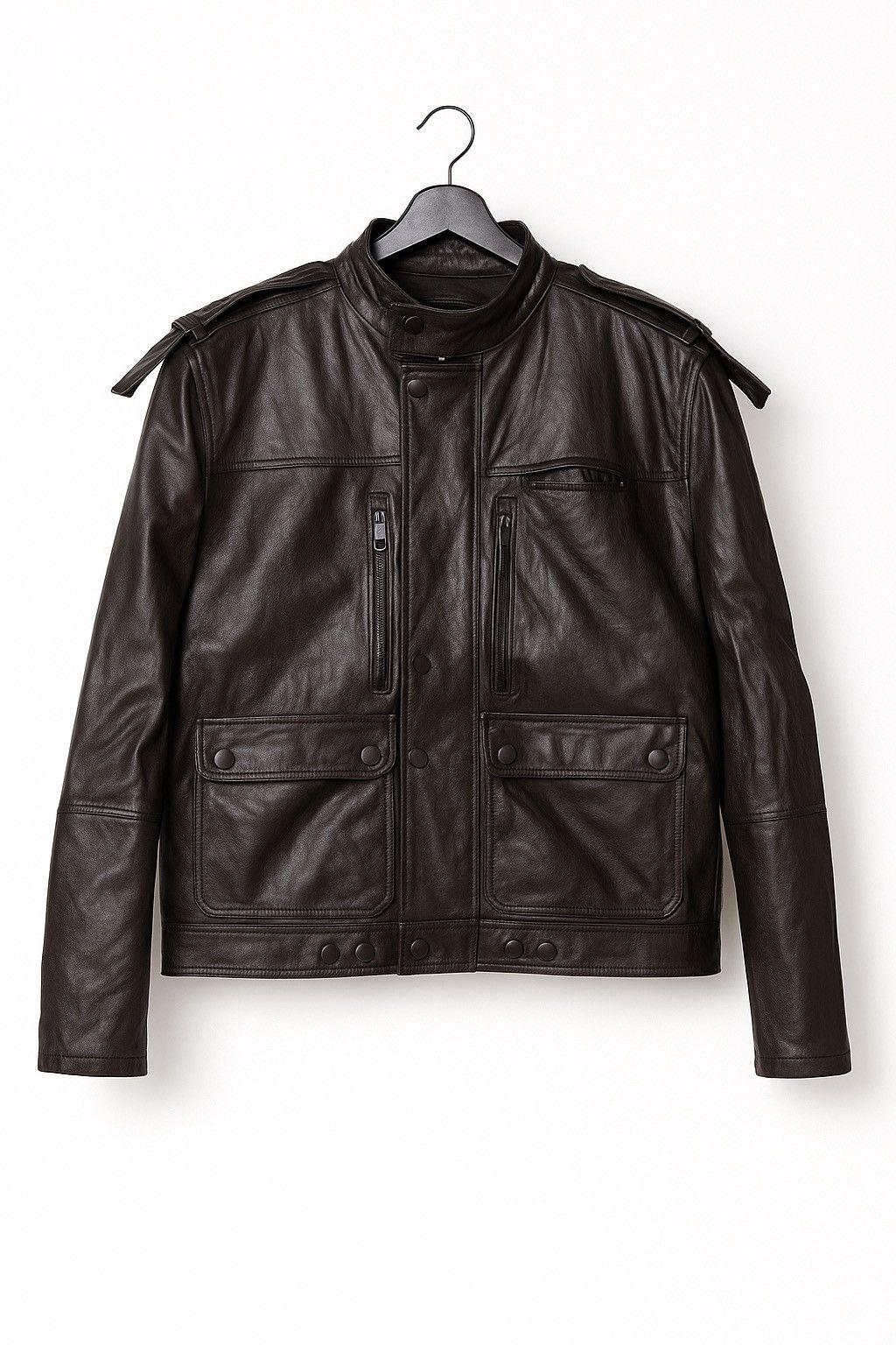Vintage Vintage Korean Moto-Utility Leather Jacket Dark Brown Size US M / EU 48-50 / 2 - 1 Thumbnail