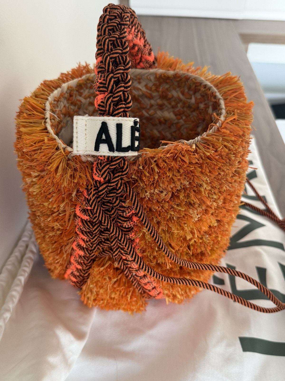 ALEMAIS Alemais Bag Bucket Orange Raffia Lalo Mini Fringe Macrame Size ONE SIZE - 6 Thumbnail