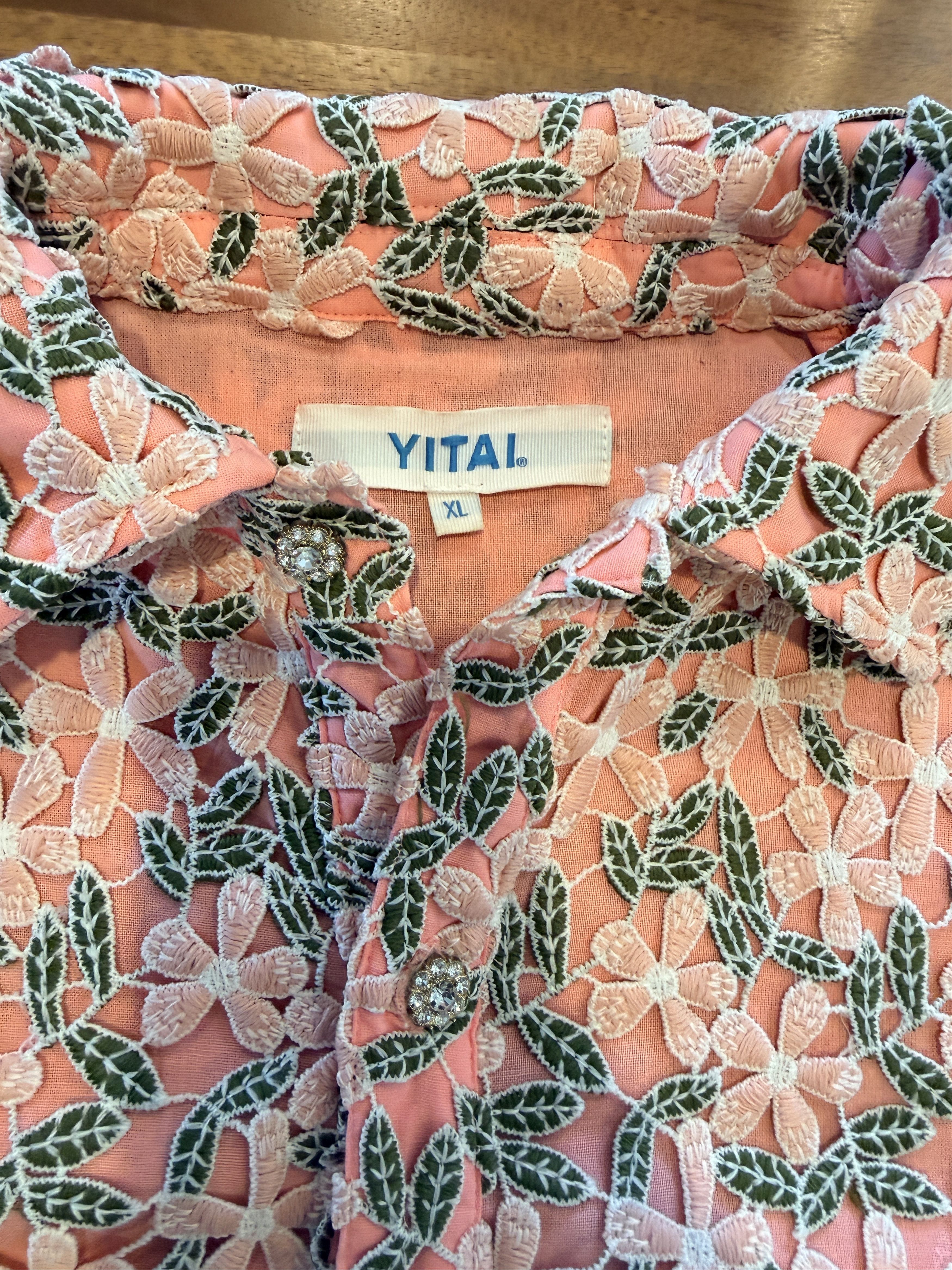 YITAI Yitai Guipure Lace Floral Shirt — XL — Coral/Sage Size US XL / EU 56 / 4 - 4 Thumbnail