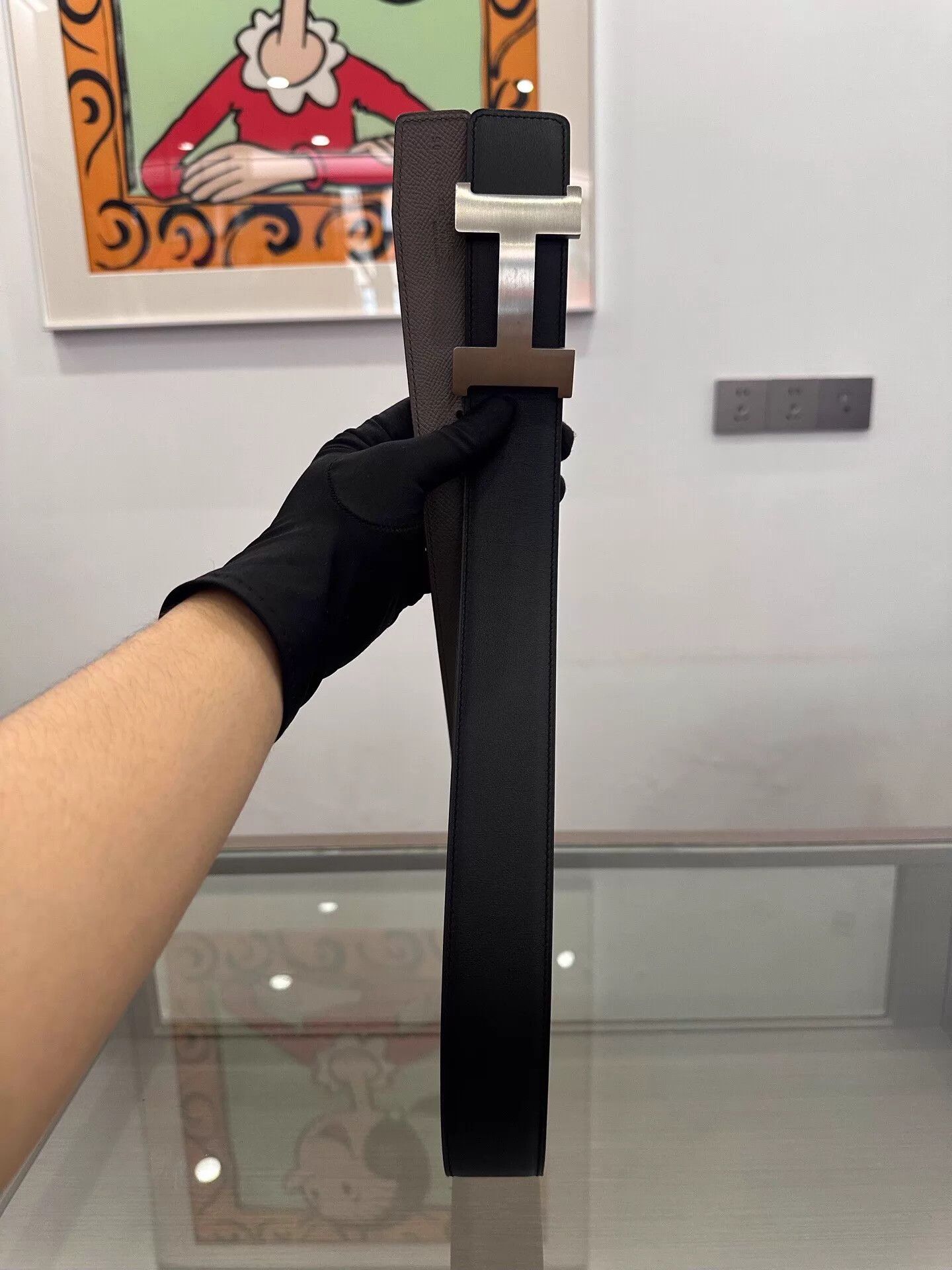 Hermes Hermes Men's 4cm Black & Gray H Logo Belt 90 Size ONE SIZE - 2 Thumbnail