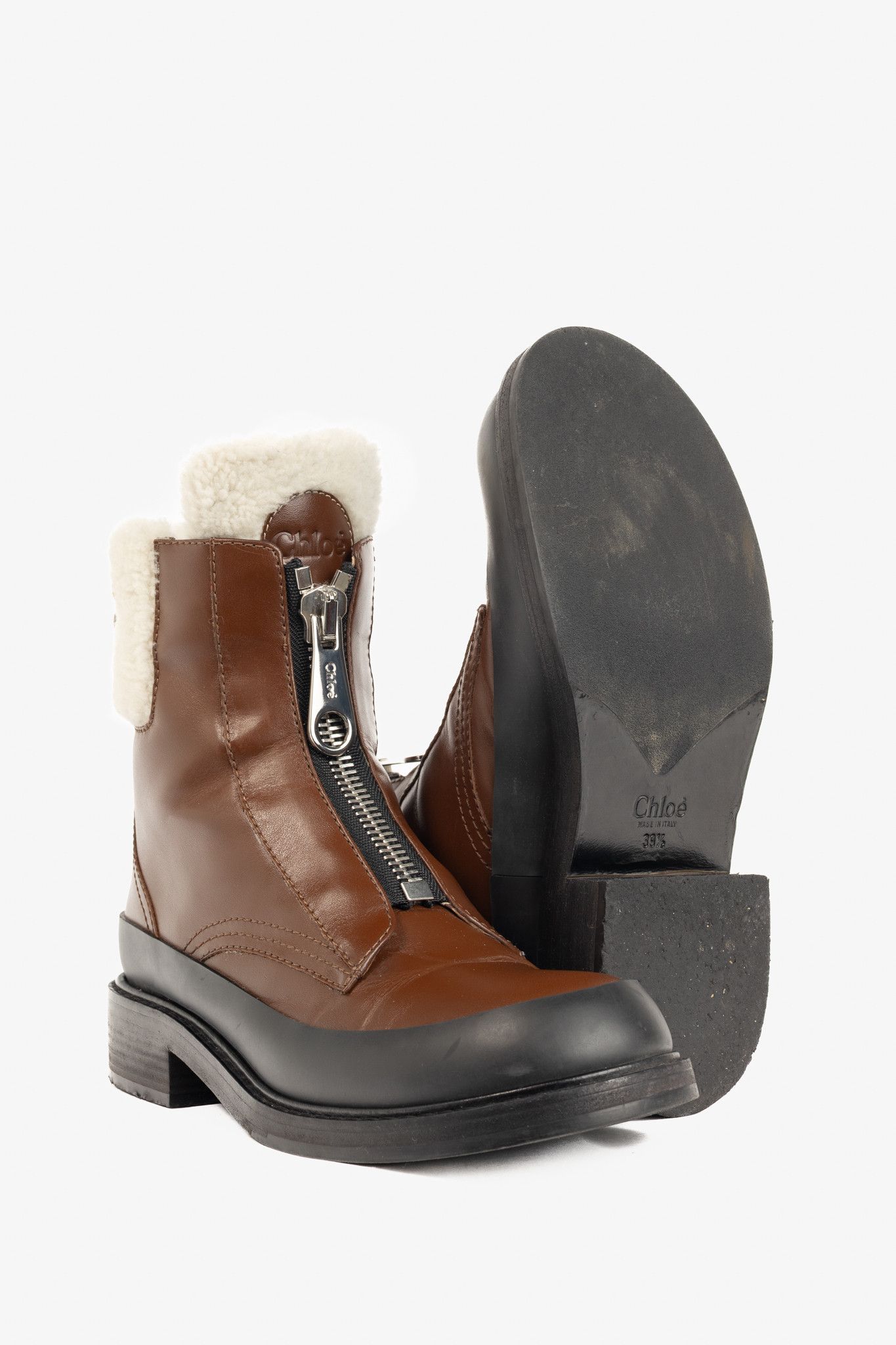 Chloe Chloe Roy Bark Brown Leather Zip-Front Shearling Boots Size US 9 / IT 39 - 4 Thumbnail