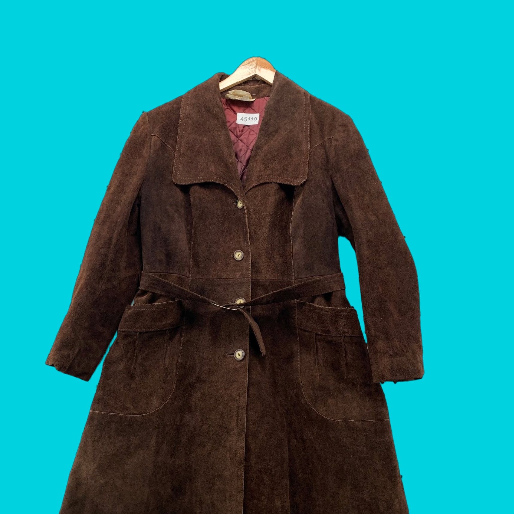 Vintage VINTAGE Suede Leather Trench Coat Womens 15/16 Brown Belted Quilt Lined Heavy Size XXL / US 16-18 / IT 52-54 - 1 Thumbnail