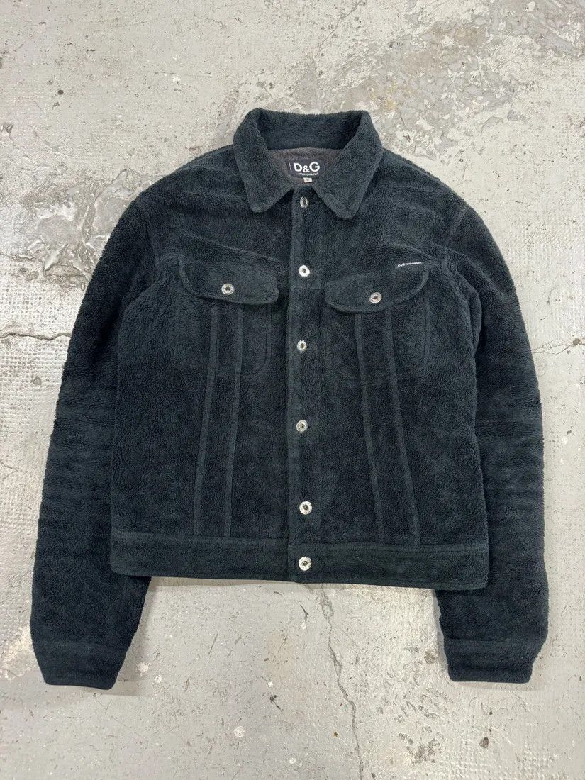 Dolce & Gabbana × Vintage 2000s Dolce & Gabbana Black Plush Fleece Trucker Jacket Size US M / EU 48-50 / 2 - 6 Thumbnail