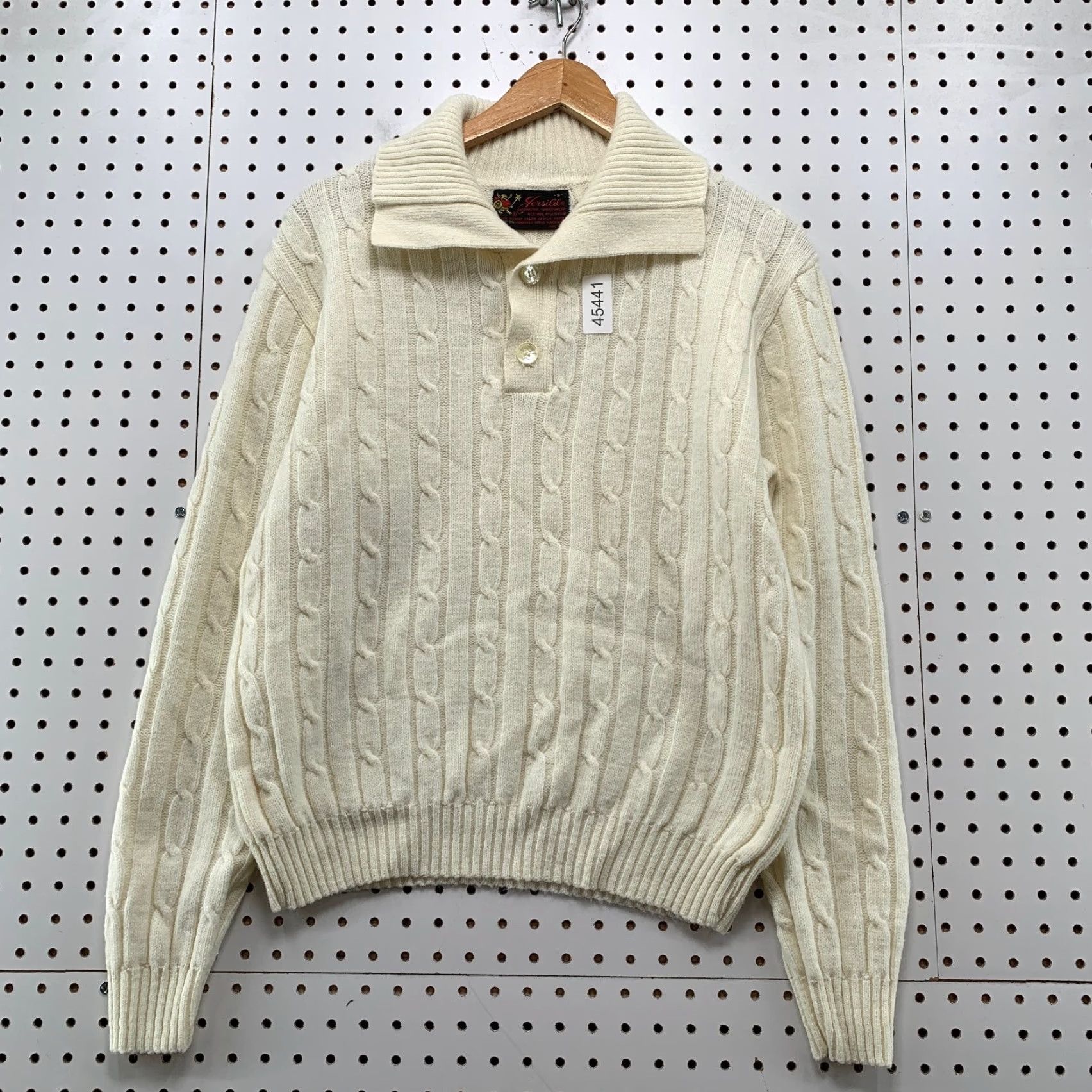 Vintage VINTAGE Jersild Polo Sweater Mens S Ivory Cable Knit Orlon Acrylic Made USA Size US S / EU 44-46 / 1 - 2 Thumbnail