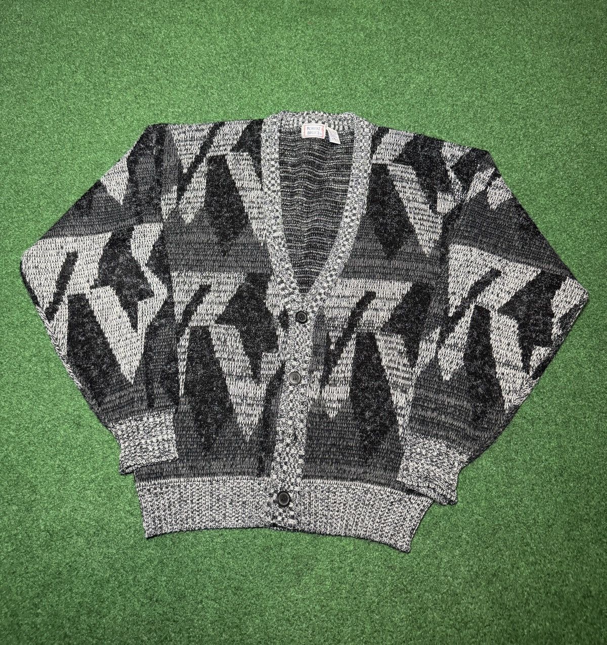 Robert Bruce Vintage 80s 90s Geometric Large Black Cardigan Sweater Size US L / EU 52-54 / 3 - 1 Thumbnail