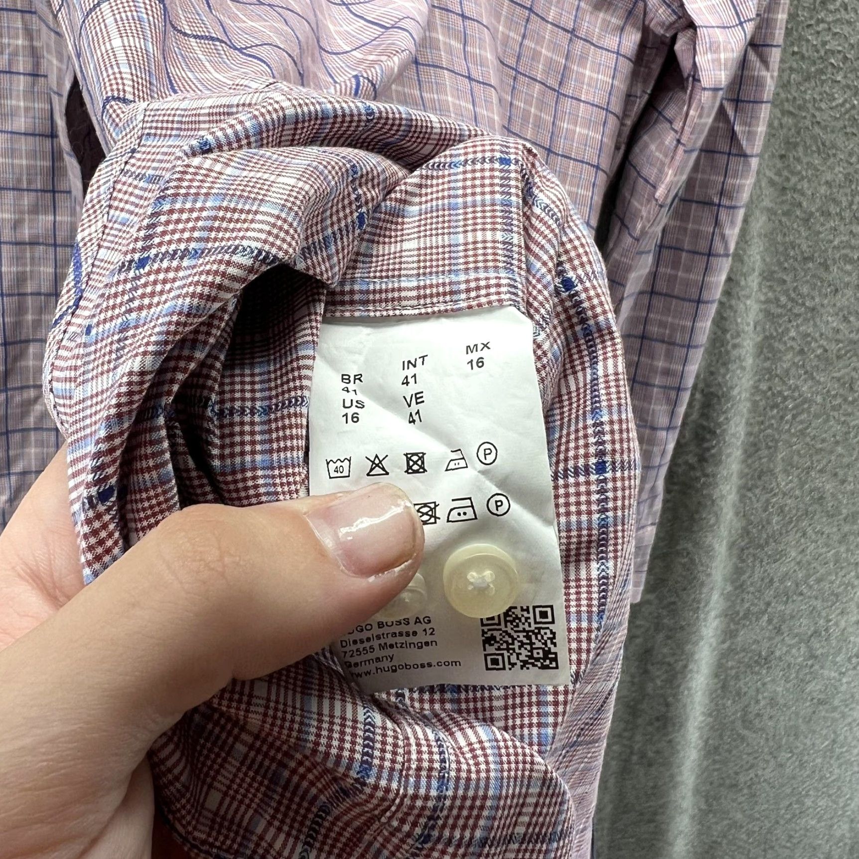 Hugo Boss HUGO BOSS Dress Shirt Mens 16 41 Purple Blue Check Slim Fit Long Sleeve Size 42R - 7 Thumbnail