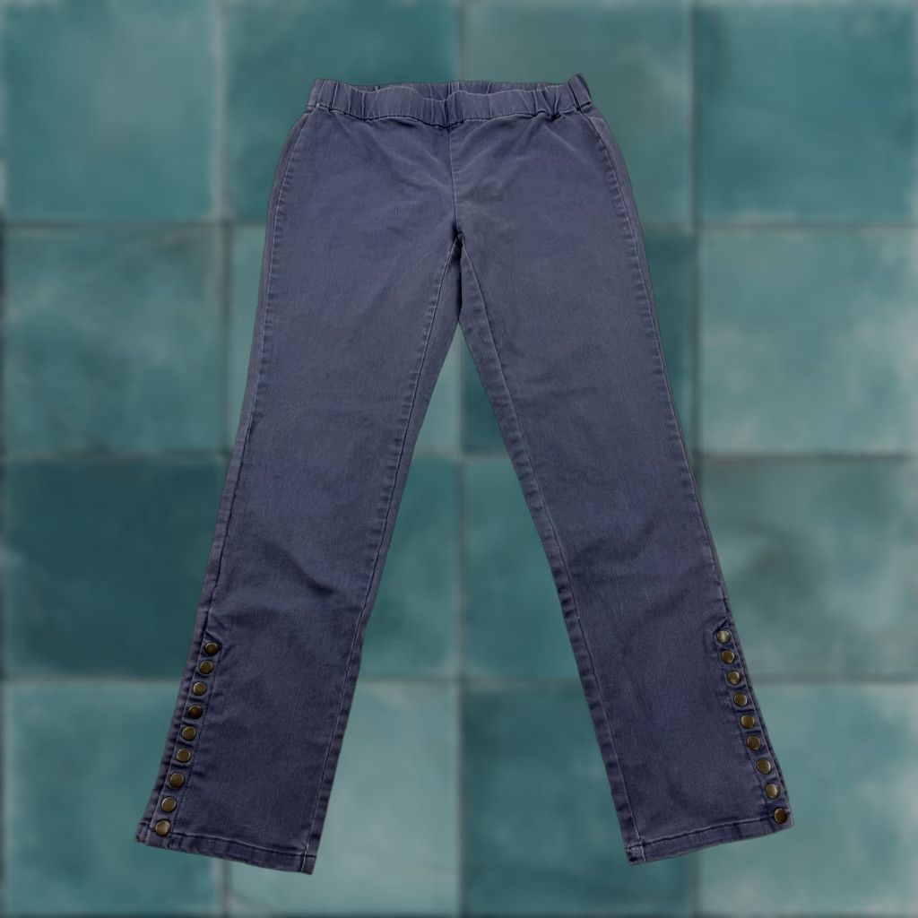 Soft Surroundings Soft Surroundings Jeans Womens Small Blue Slim Straight Elastic Waist Button Hem Size 28" / US 6 / IT 42 - 1 Thumbnail