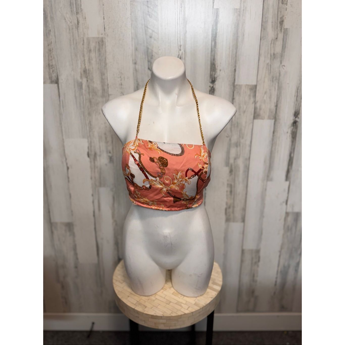 Other Penelope Boutique Satin Chain Halter Crop Top Pink Baroque Scarf Tie Back – Size M Size M / US 6-8 / IT 42-44 - 7 Thumbnail