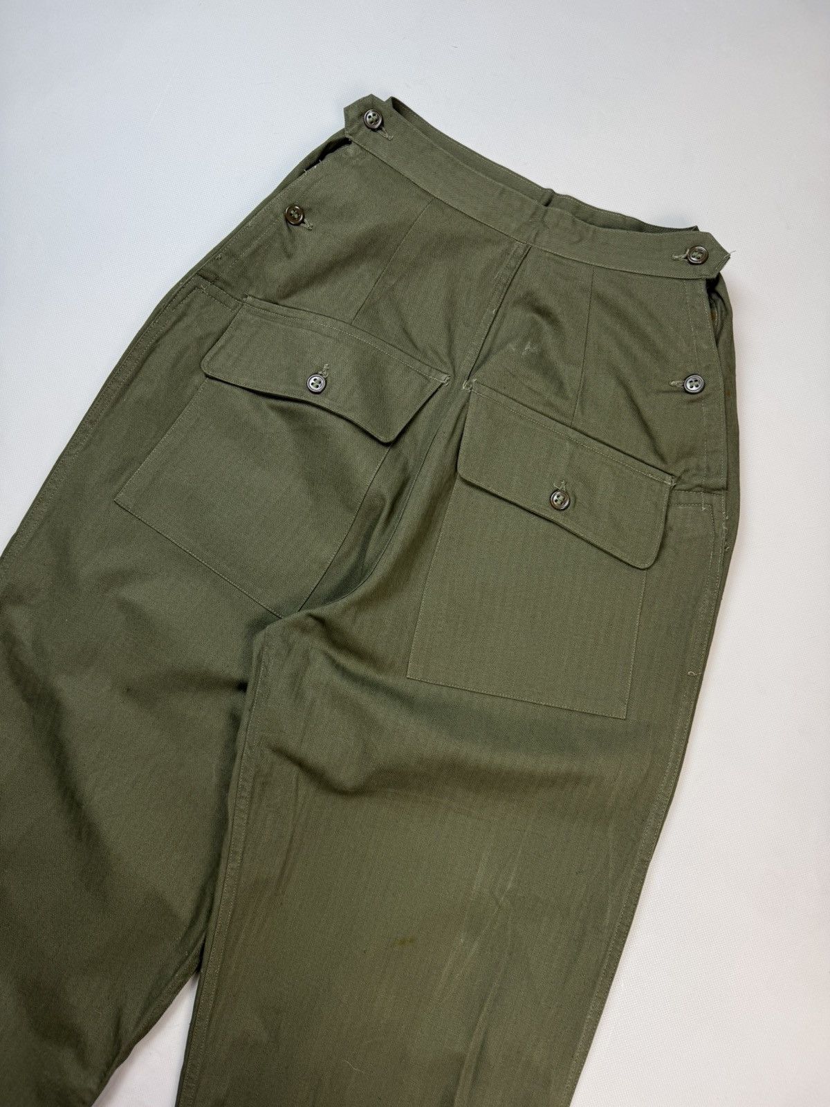 Vintage Original WW2 US Army Corps HBT Herringbone Twill Slack Pants Size 27" / US 4 / IT 40 - 2 Thumbnail