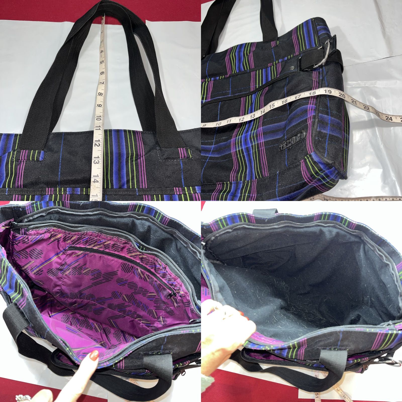 Dakine DAKINE TOTE Bag Black purple Lime Zip Padded Laptop Sleeve Multi Pockets Lg Size ONE SIZE - 8 Thumbnail