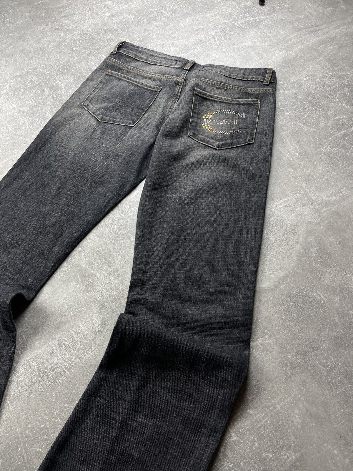 Just Cavalli × Roberto Cavalli Just Cavalli Roberto Cavalli Gray Faded Logo Flared Jeans Size 29" - 3 Thumbnail