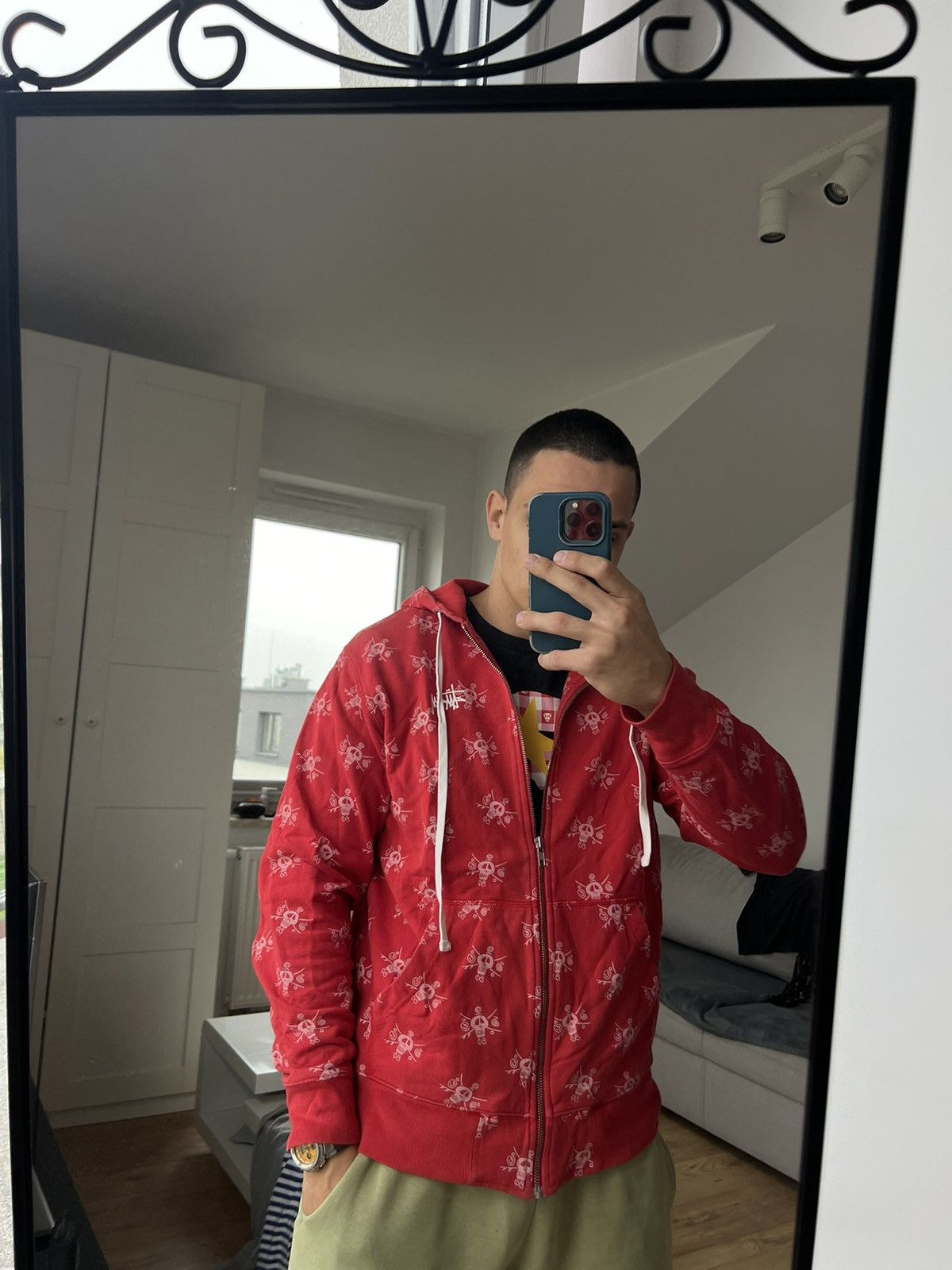 00’s STUSSY VINTAGE ZIP HOODIE MONOGRAM SKATE SKULL Y2K