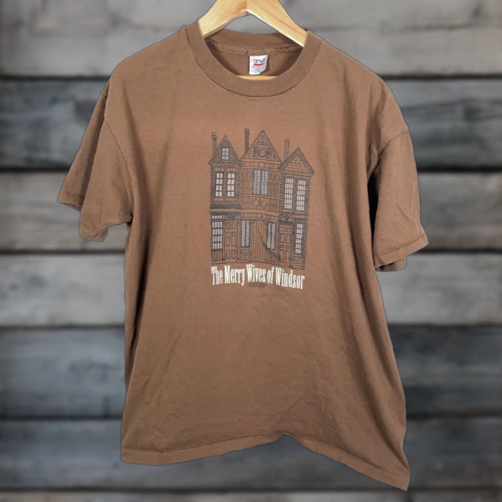 Anvil VINTAGE Shakespeare Merry Wives Windsor T-Shirt Adult XL Brown Anvil 100% cotton Short Sleeve Crew Neck Logo Graphic Print Men US Made Size US XL / EU 56 / 4 - 1 Thumbnail