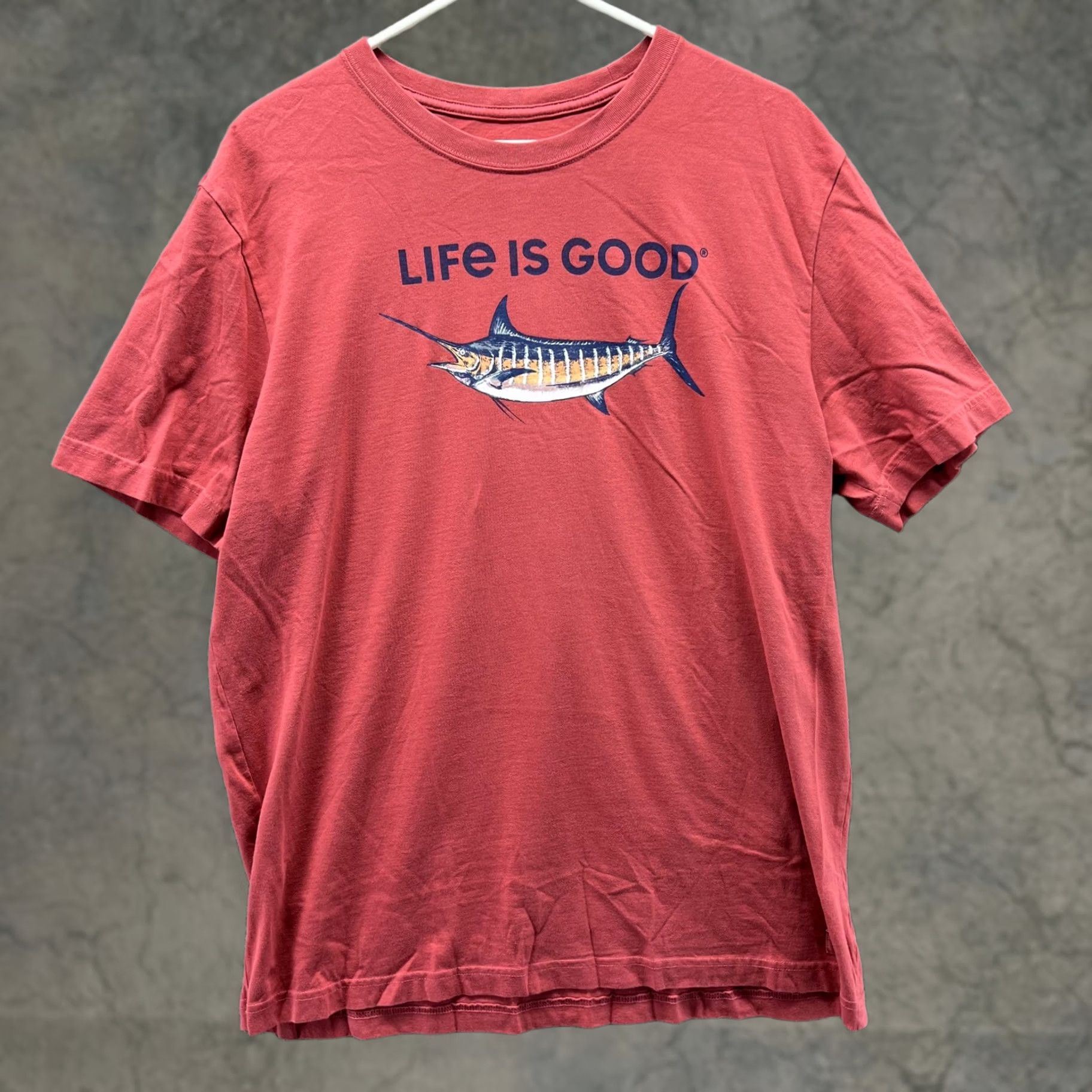 Life is Good Life Is Good Shirt Mens Large Marlin Crusher Tee Short Sleeve Graphic Fishing Red Color Blockigi Size US L / EU 52-54 / 3 - 1 Thumbnail