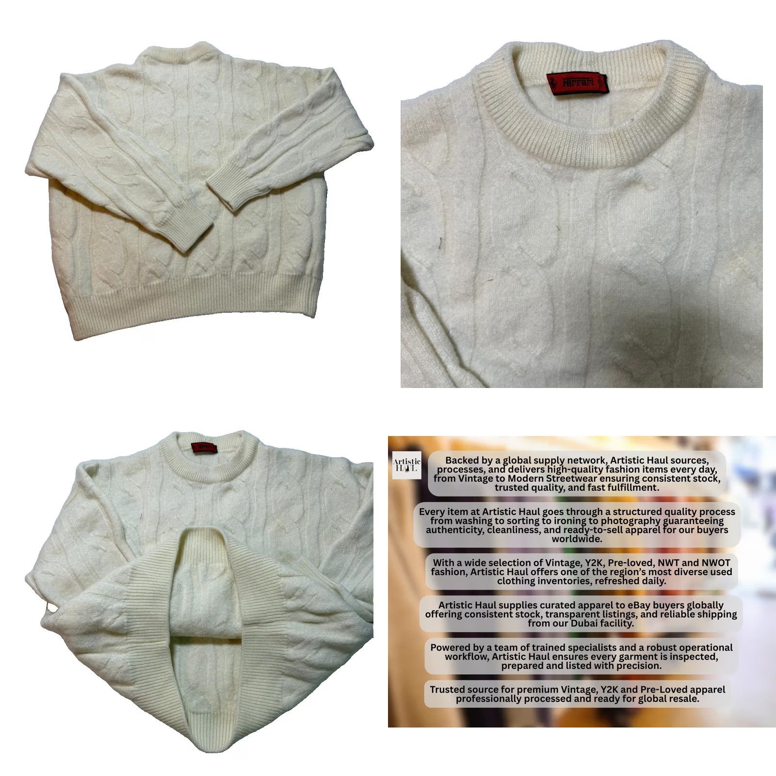 Ferrari Ferrari Cable Knit Sweater White Wool Logo Embroidered Unisex | M Size M / US 6-8 / IT 42-44 - 8 Thumbnail