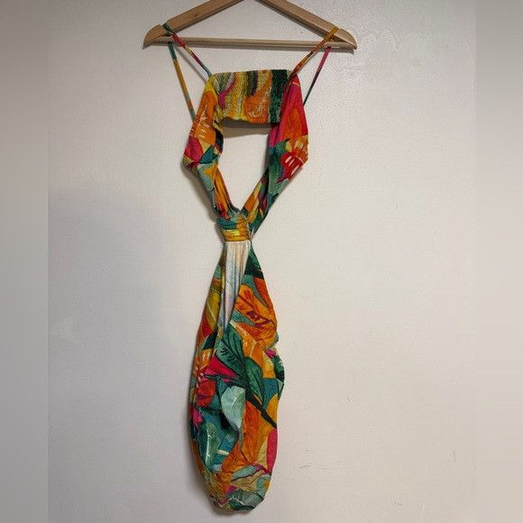 Zara ZARA Tropical Cutout Midi Dress – Size L Size L / US 10 / IT 46 - 4 Thumbnail