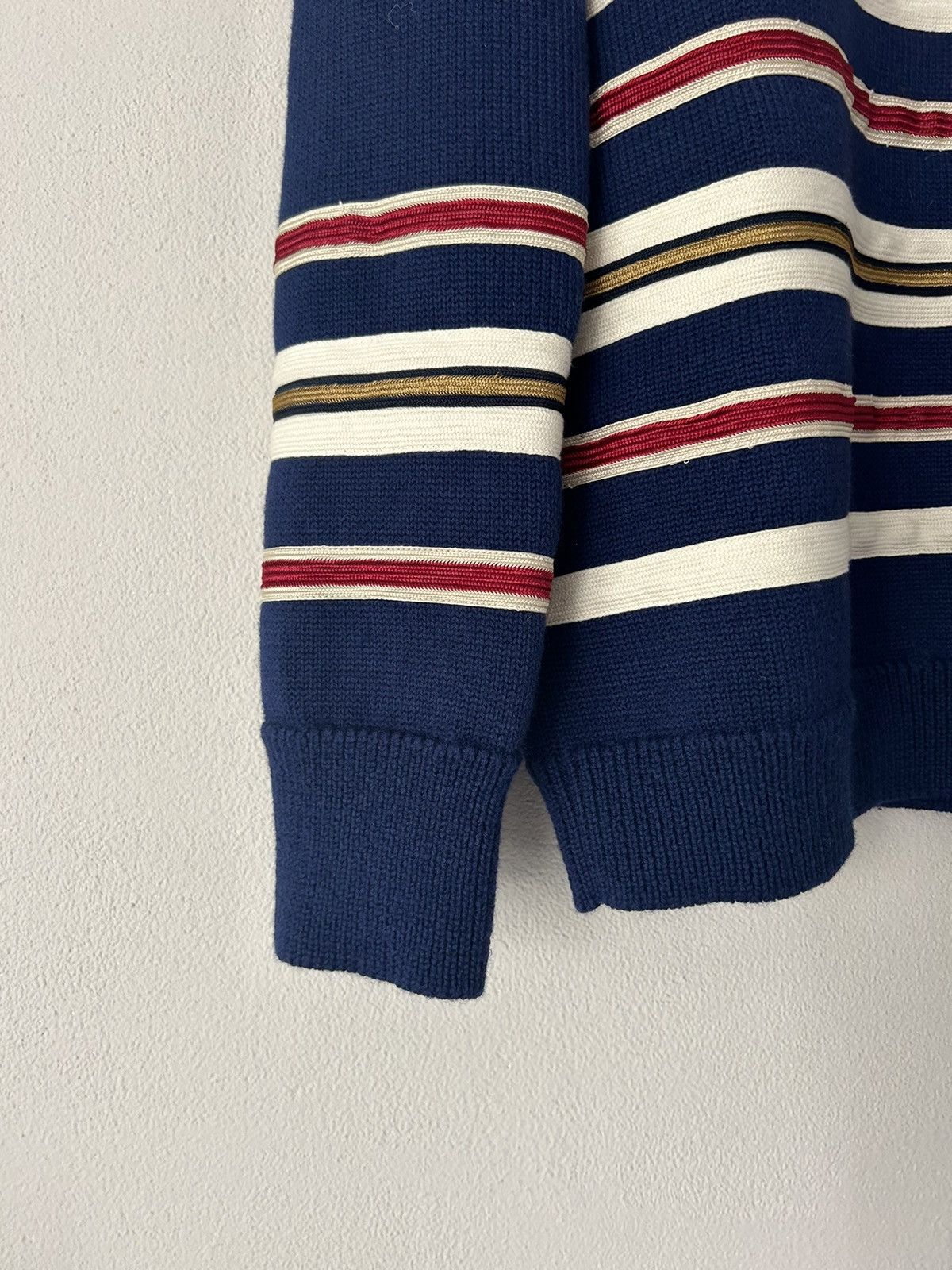 Gucci Navy Stripe Embroidered Wool Sweater Size US L / EU 52-54 / 3 - 4 Thumbnail