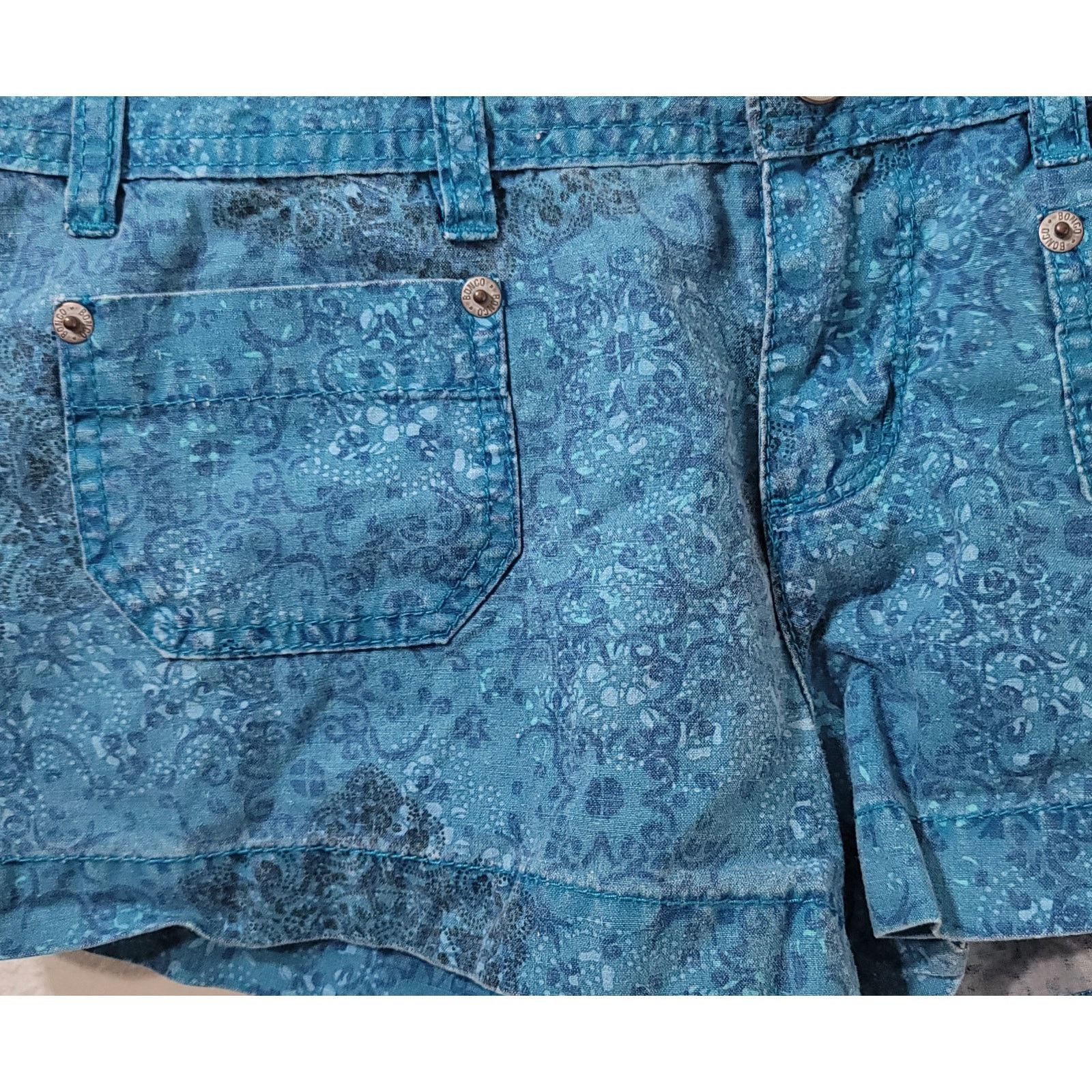 Other Bongo Blue Teal Floral Print Hot Pants Shorts 9 Flat Front Size 30" / US 8 / IT 44 - 2 Thumbnail
