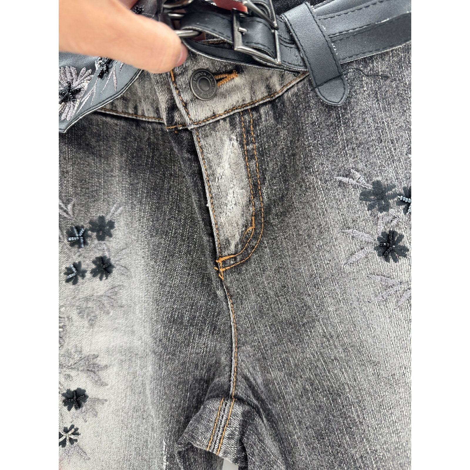 Other True Y2K London jeans beaded suede accents leather belt sz 6 Size 29" - 5 Thumbnail
