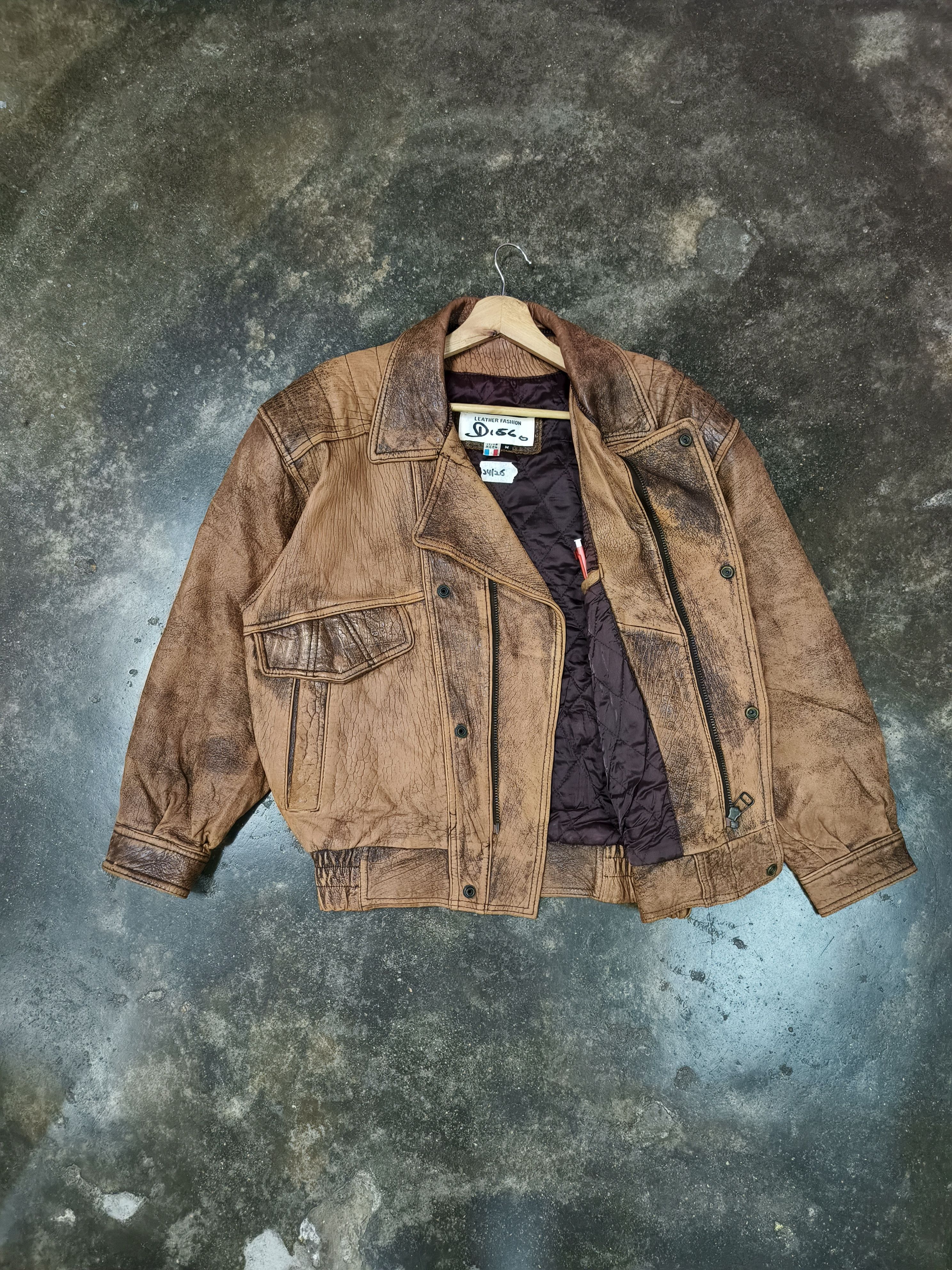 Vintage DISCO REAL LEATHER DOUBLE COLLAR BOMBER JACKET Size US M / EU 48-50 / 2 - 2 Thumbnail