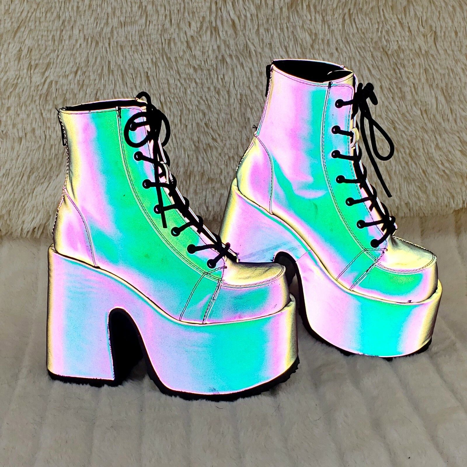 Demonia Cult DEMONIA Camel 203 Purple Green Reflective Platform Goth Punk Size US 10 / IT 40 - 6 Thumbnail