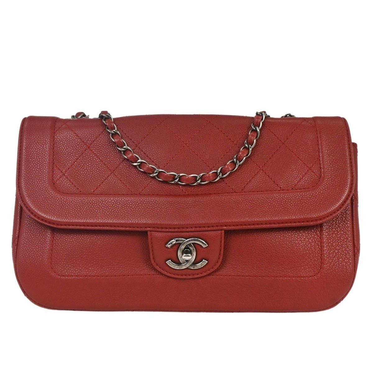 Chanel Quilted Caviar Vintage Chain Flap Bag Red