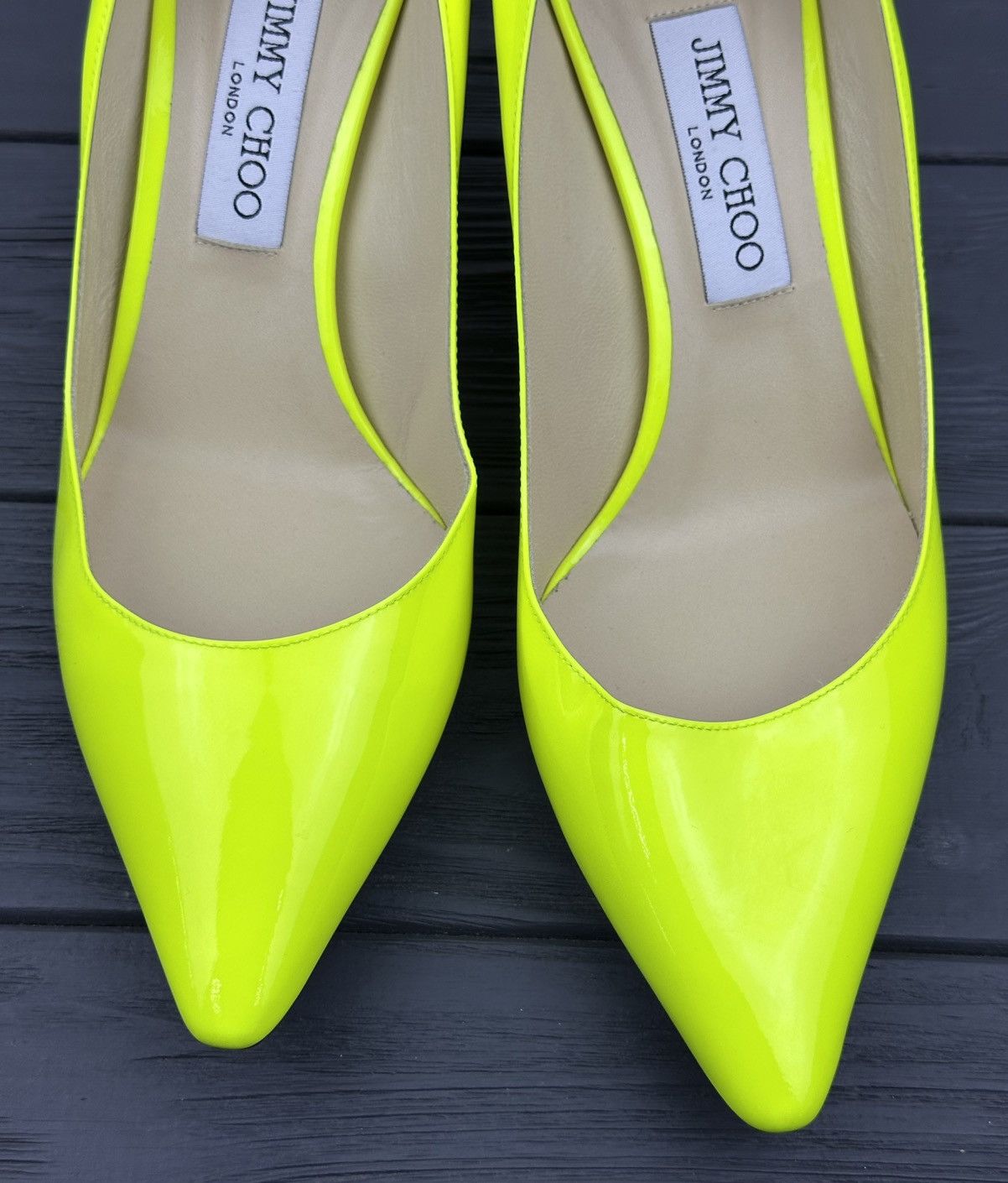 Jimmy Choo Jimmy Choo Yellow Patent Leather Pointed Toe Pumps Heels Size US 10 / IT 40 - 4 Thumbnail