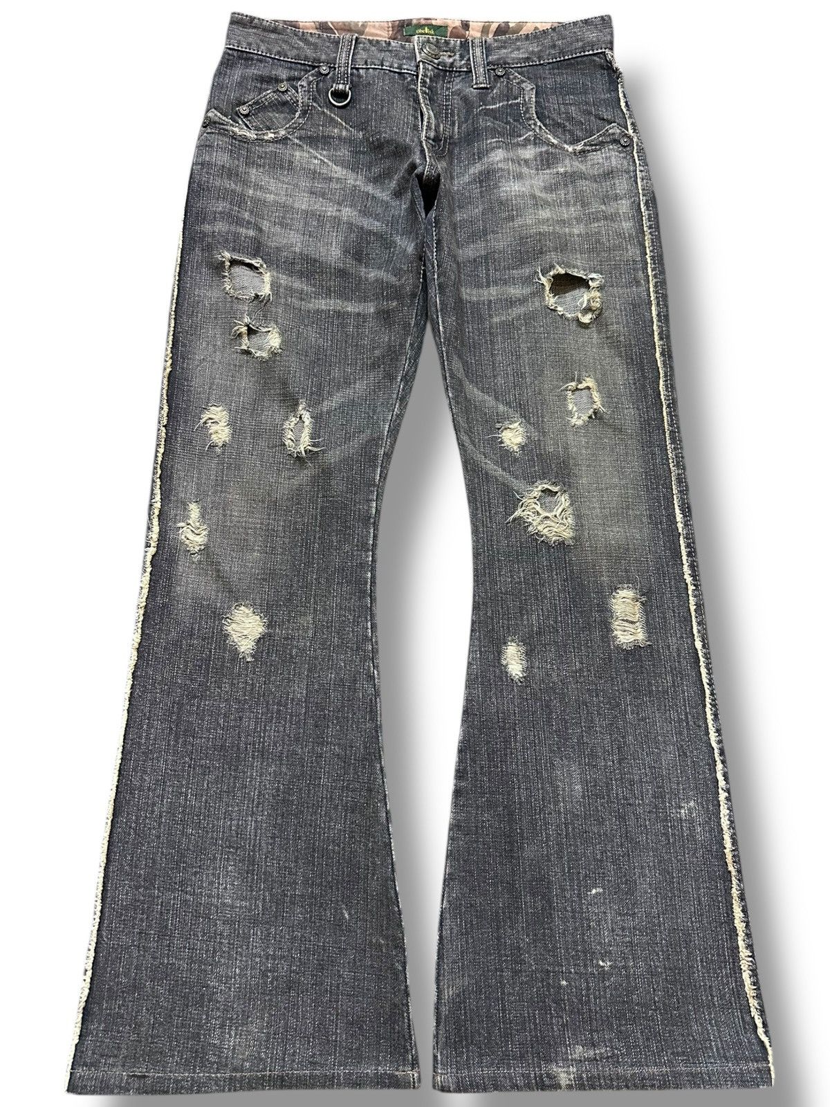 Vintage Obelisk Flare Curve Leg Grunge Distressed Denim