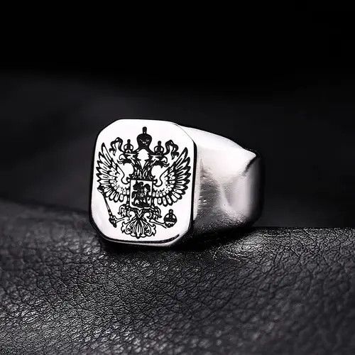 Vintage Seul Double Headed Eagle Russian National Emblem Men Rings Size ONE SIZE - 4 Thumbnail
