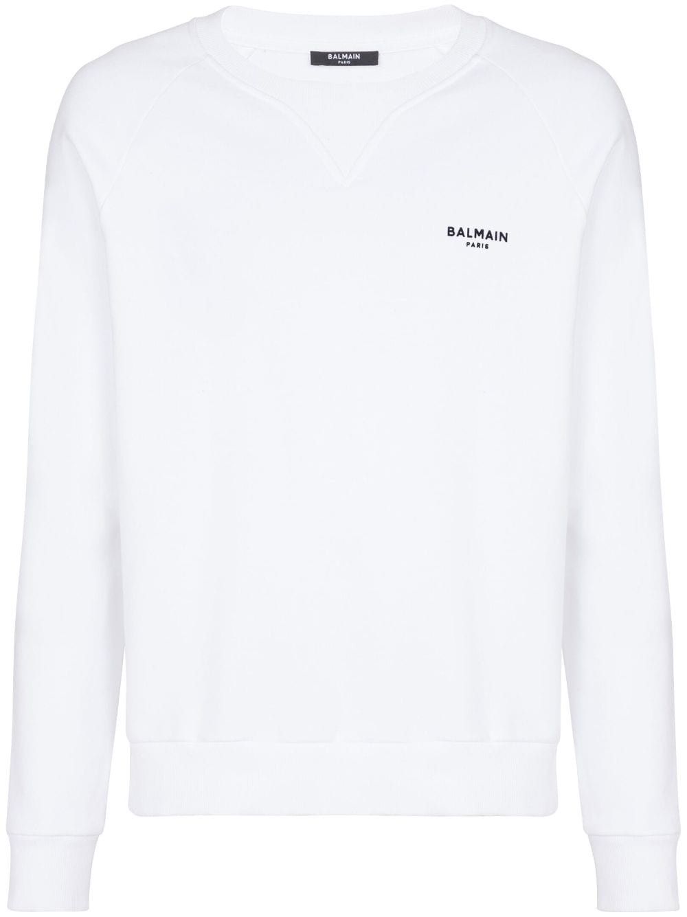 Balmain o1s1wg110925 Flocked Logo Sweatshirt in White Size US XL / EU 56 / 4 - 1 Thumbnail