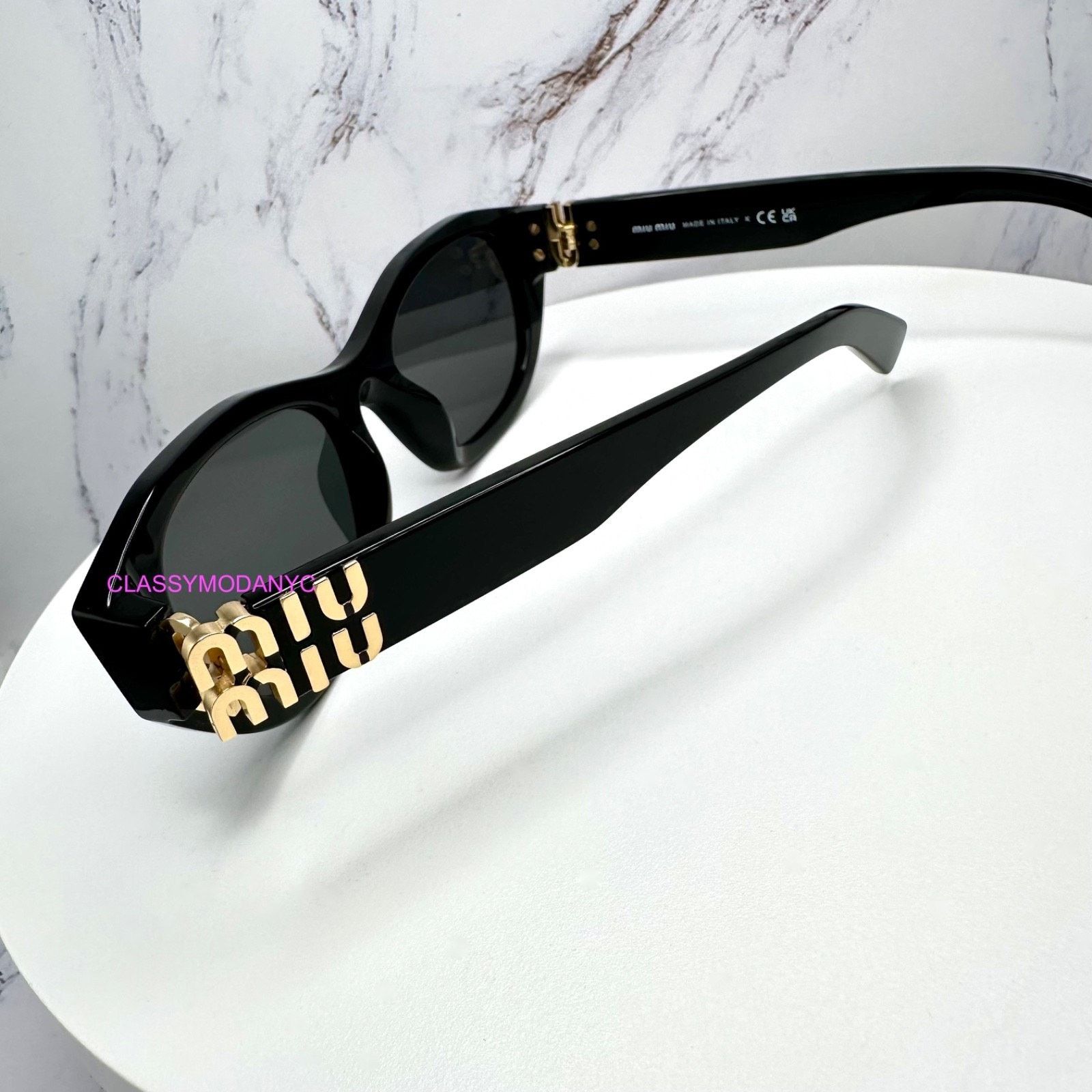 Miu Miu MIU MIU Sunglasses Black Gold Rectangle Cat Eye Authentic Size ONE SIZE - 13 Thumbnail