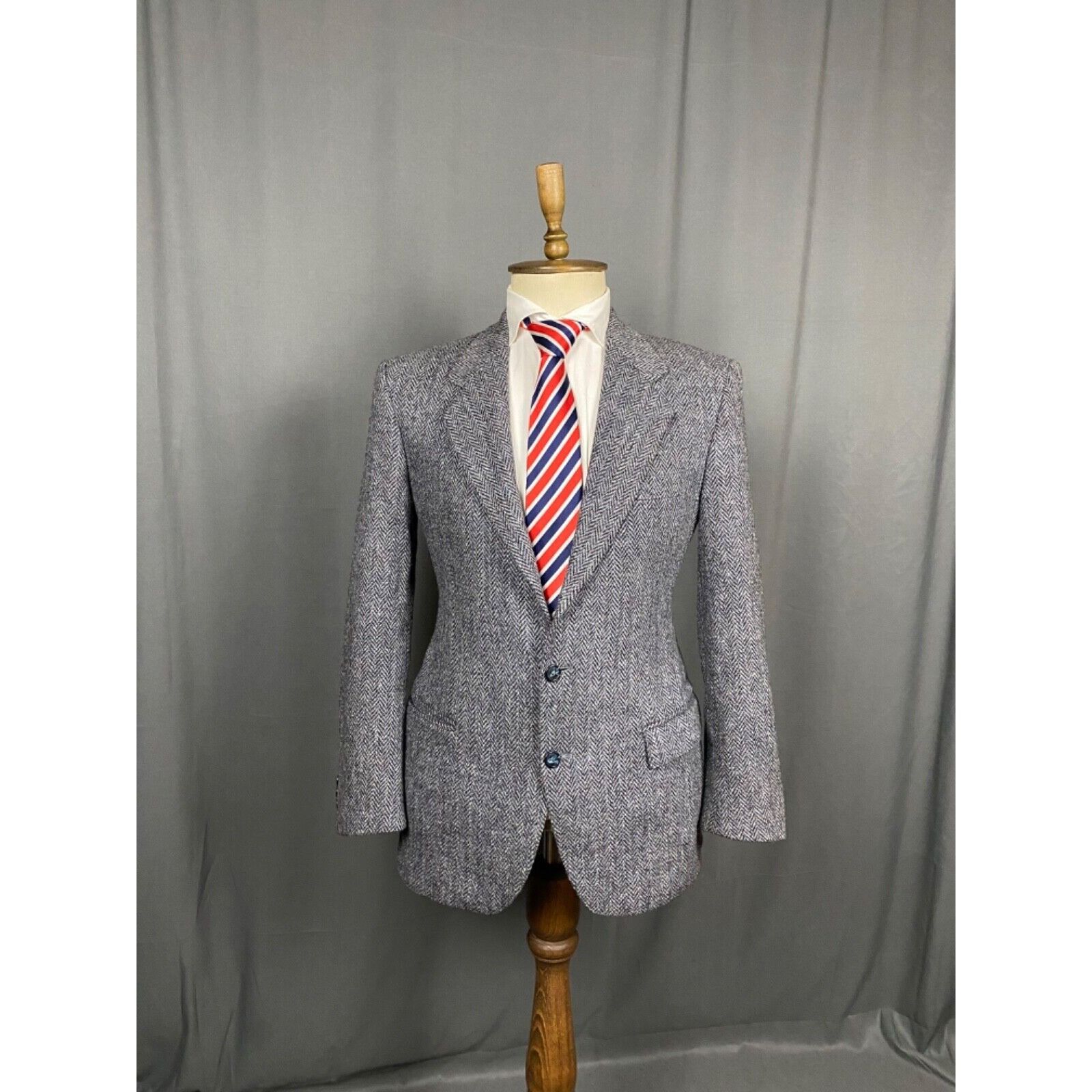 Harris Tweed Harris Tweed x Lubiam Herringbone Men's Blue Wool Blazer Jac Size 50R - 1 Thumbnail