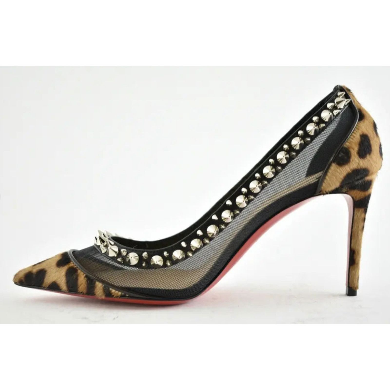 Christian Louboutin Galativi Spikes 85 Black Leopard Mesh Pointed Heel Pump 38.5 Size US 8.5 / IT 38.5 - 8 Thumbnail